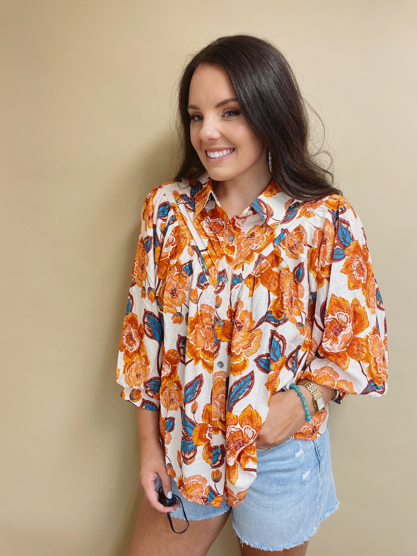 Rustic Rust Floral Collared Top
