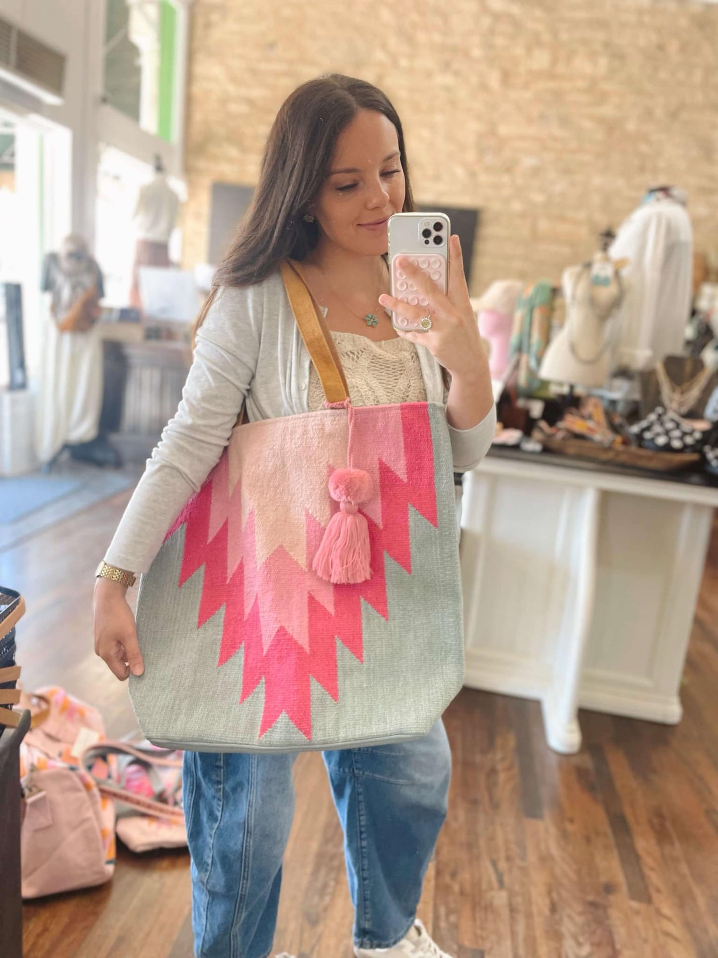 Slate & Pink Aztec Tote