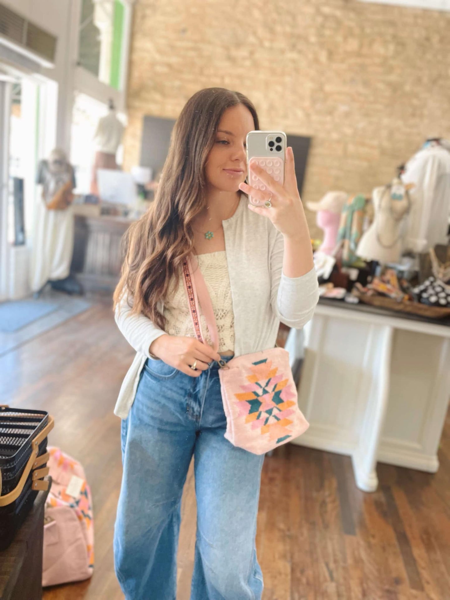 Pink, Teal & Orange Aztec Crossbody