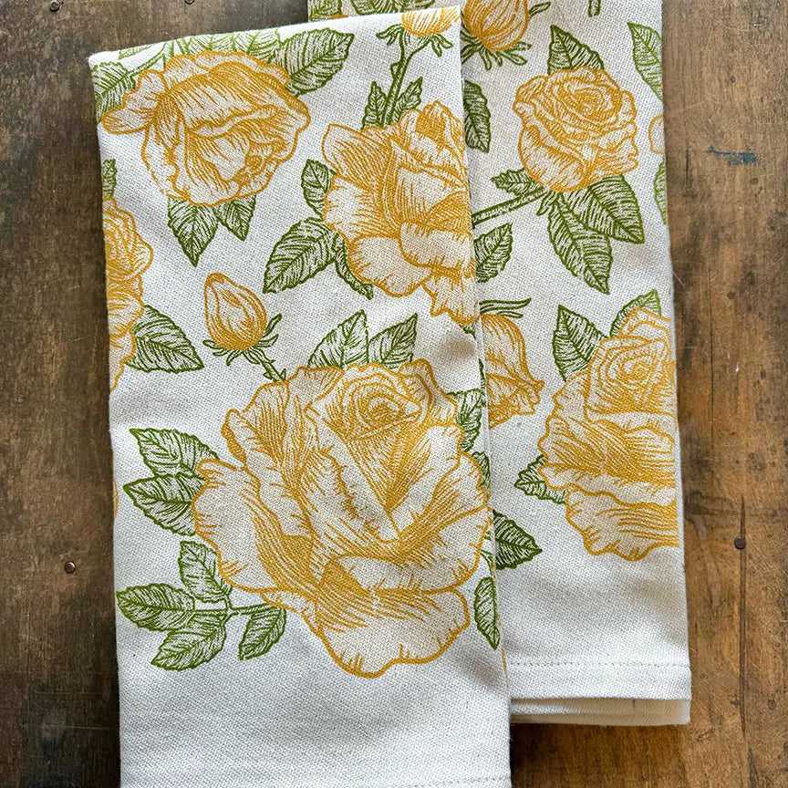 Yellow Rose Pattern Kitchen Towel