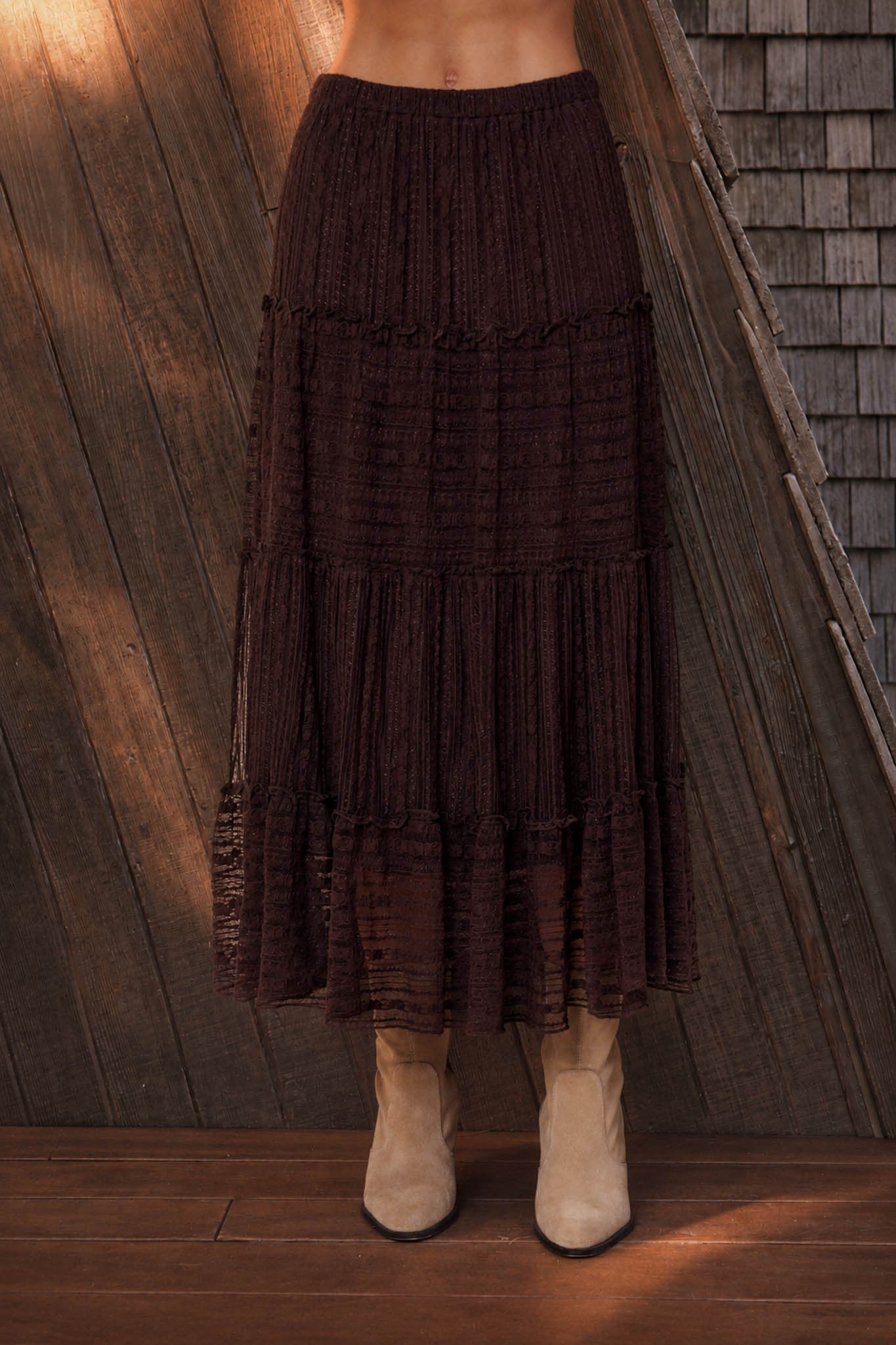 Sunset Stroll Ruffle Tiered Midi Skirt