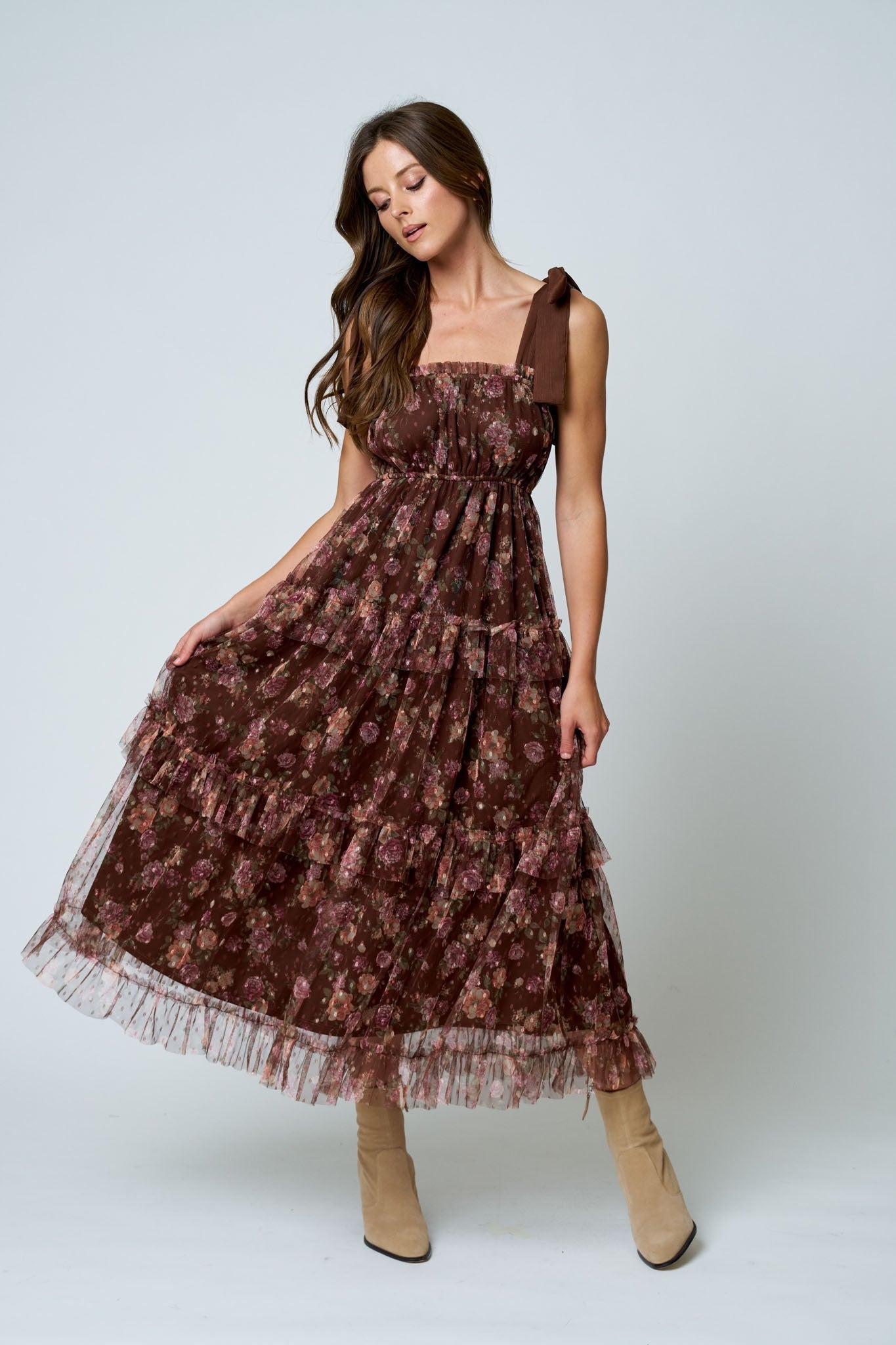 Garden Whisper Tie Strap Midi Dress