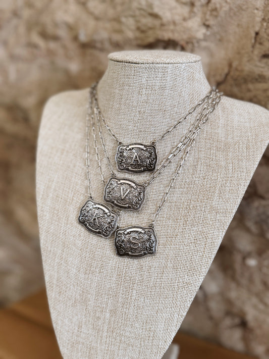Western Belt Buckle Initial Necklace