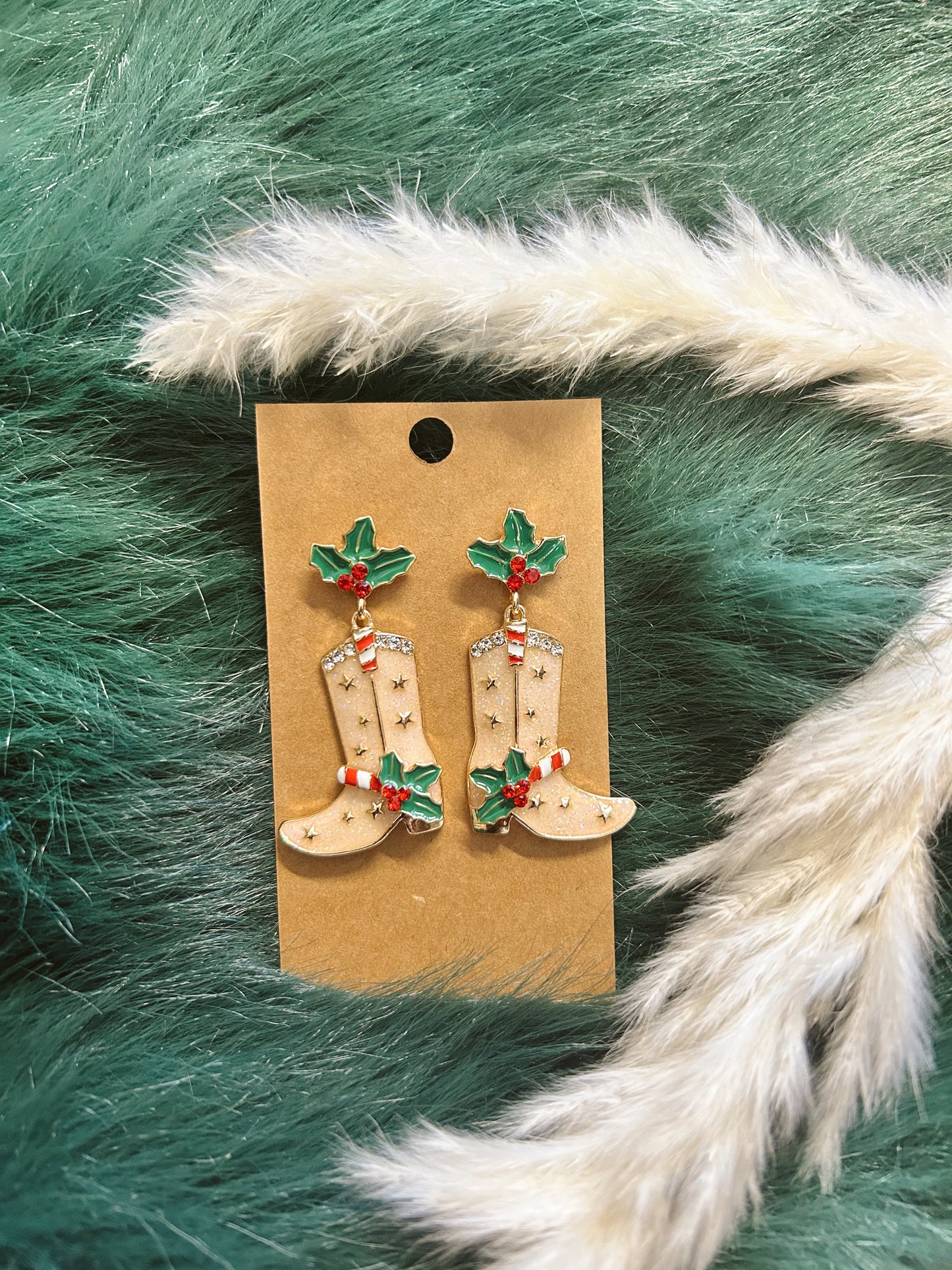 Mistletoe Cowgirl Boot Earrings