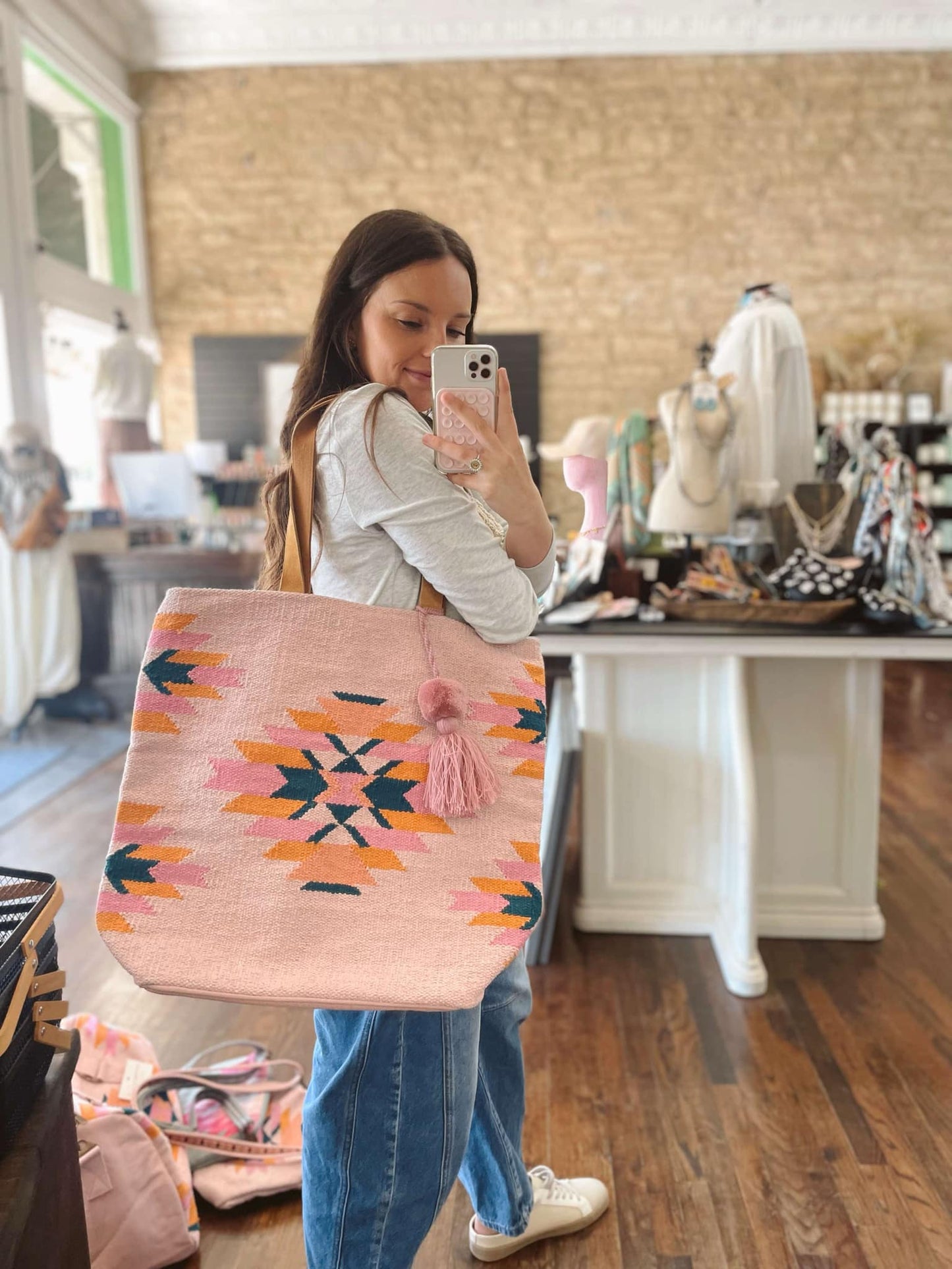 Pink, Teal & Orange Aztec Tote