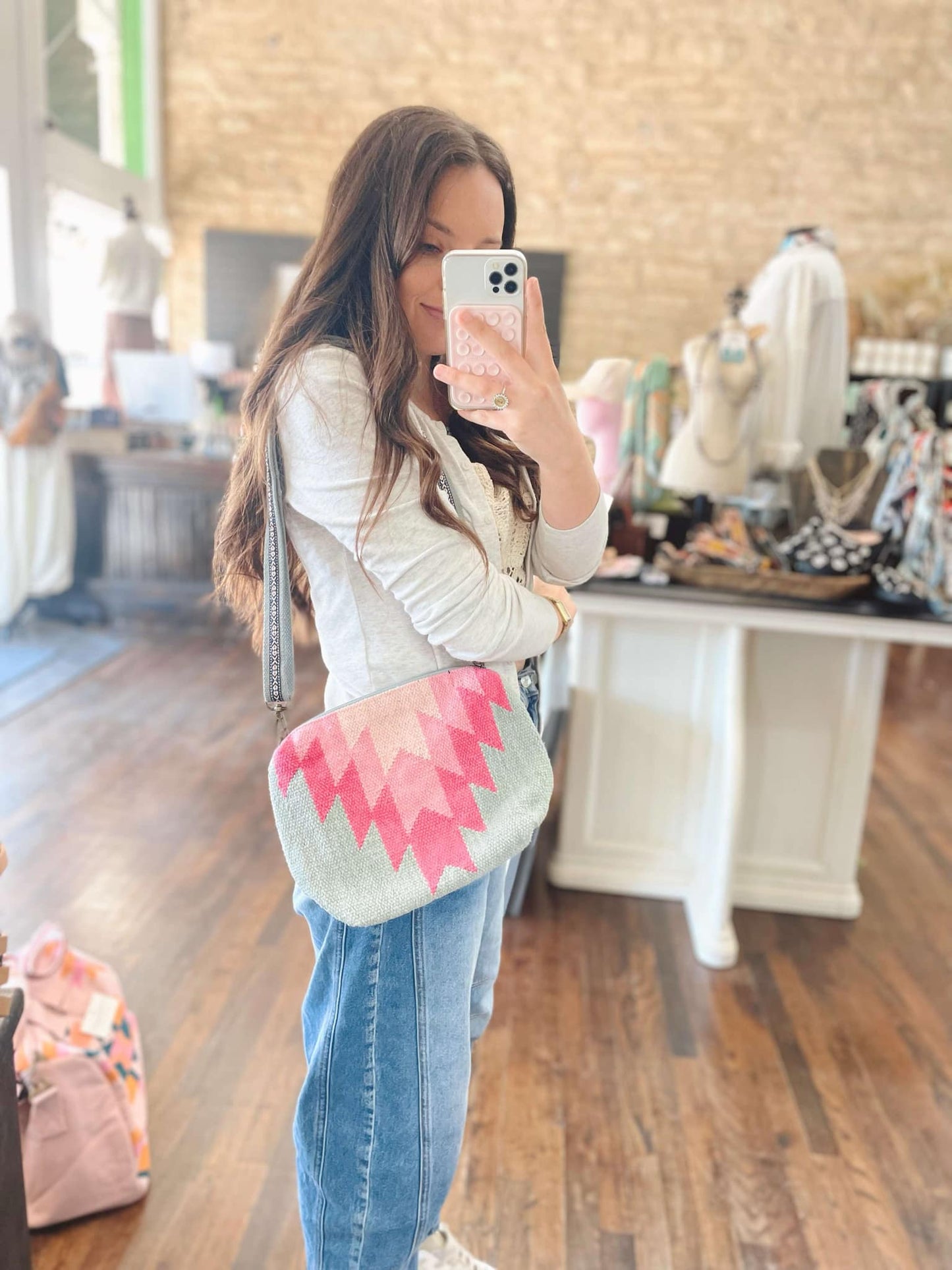 Slate & Pink Aztec Crossbody