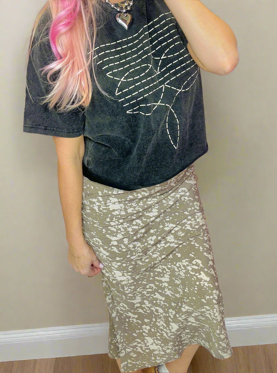 Mocha Print Satin Skirt