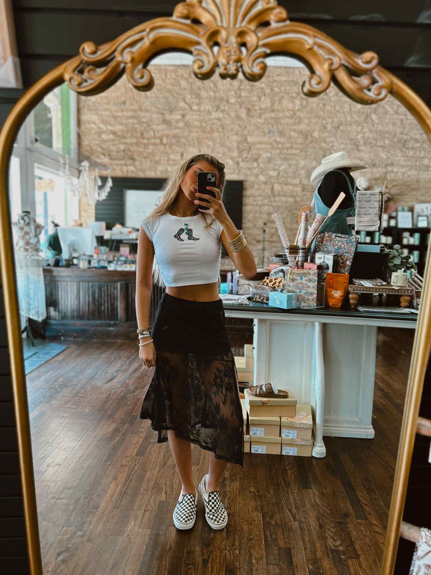 Western Boot Print Crop Tee