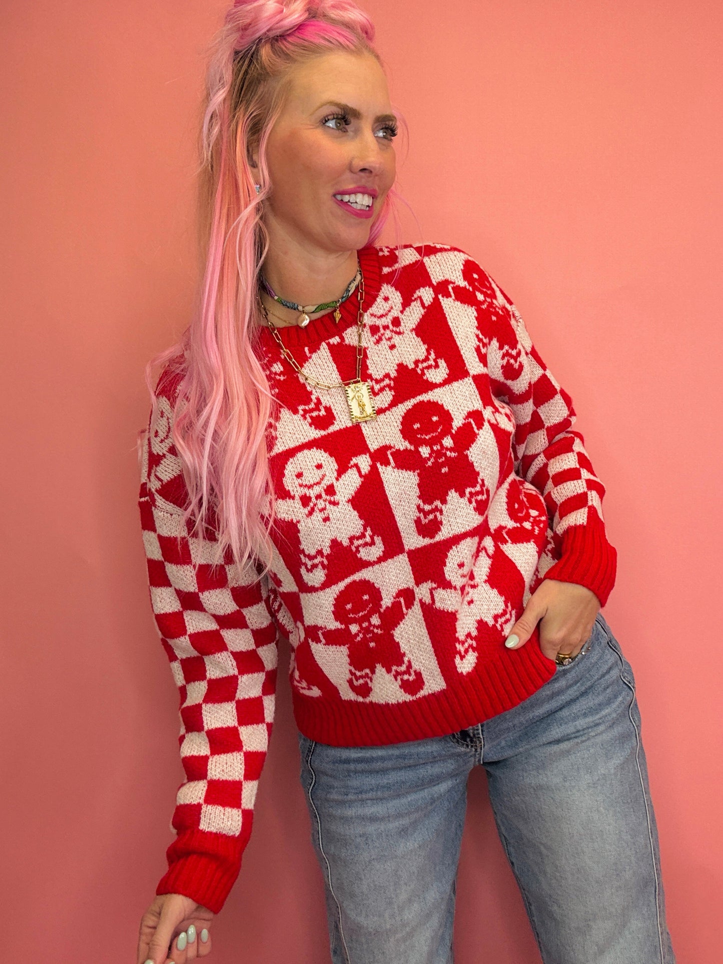 Gingerbread Checkered Sweater