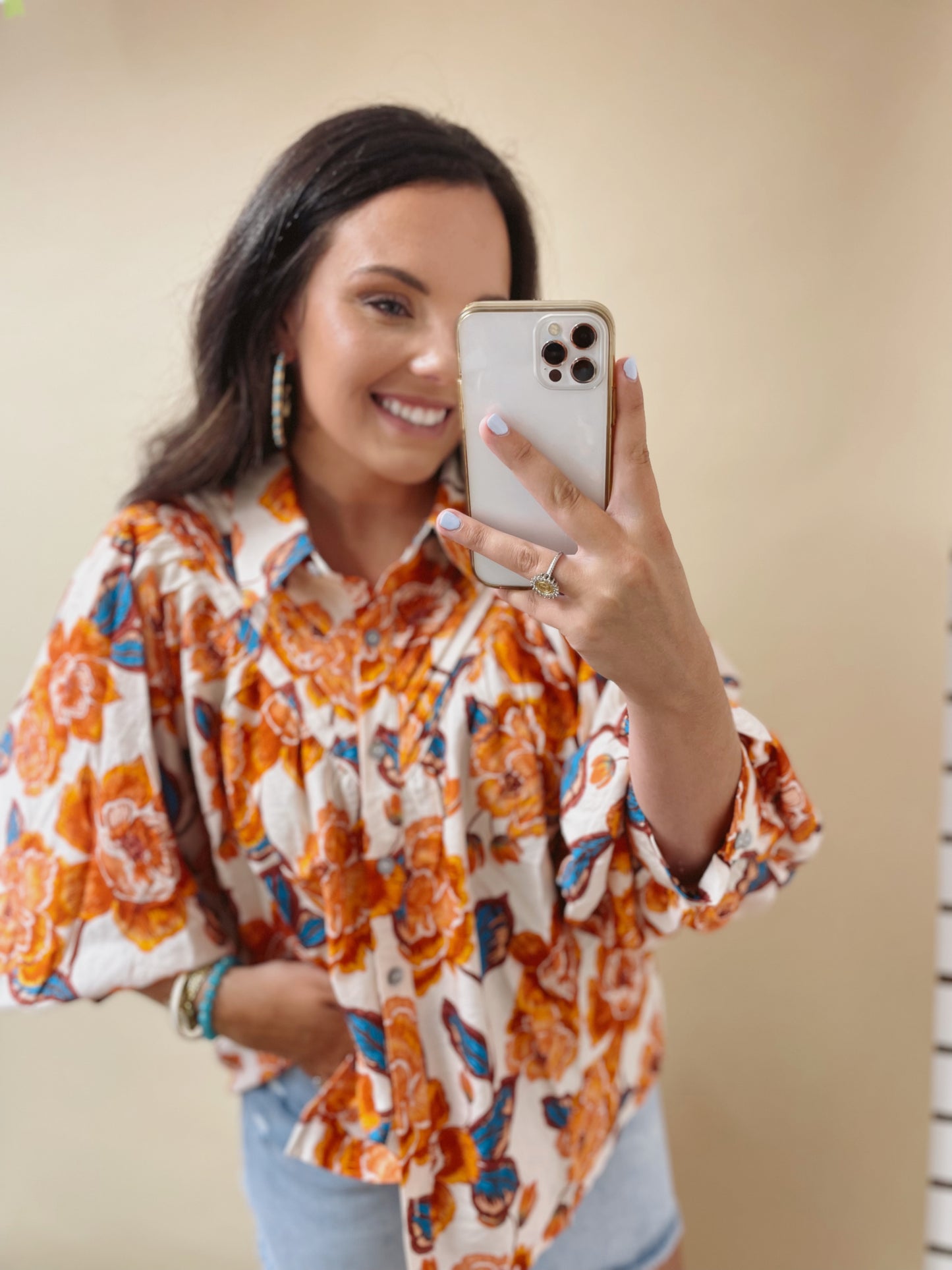 Rustic Rust Floral Collared Top