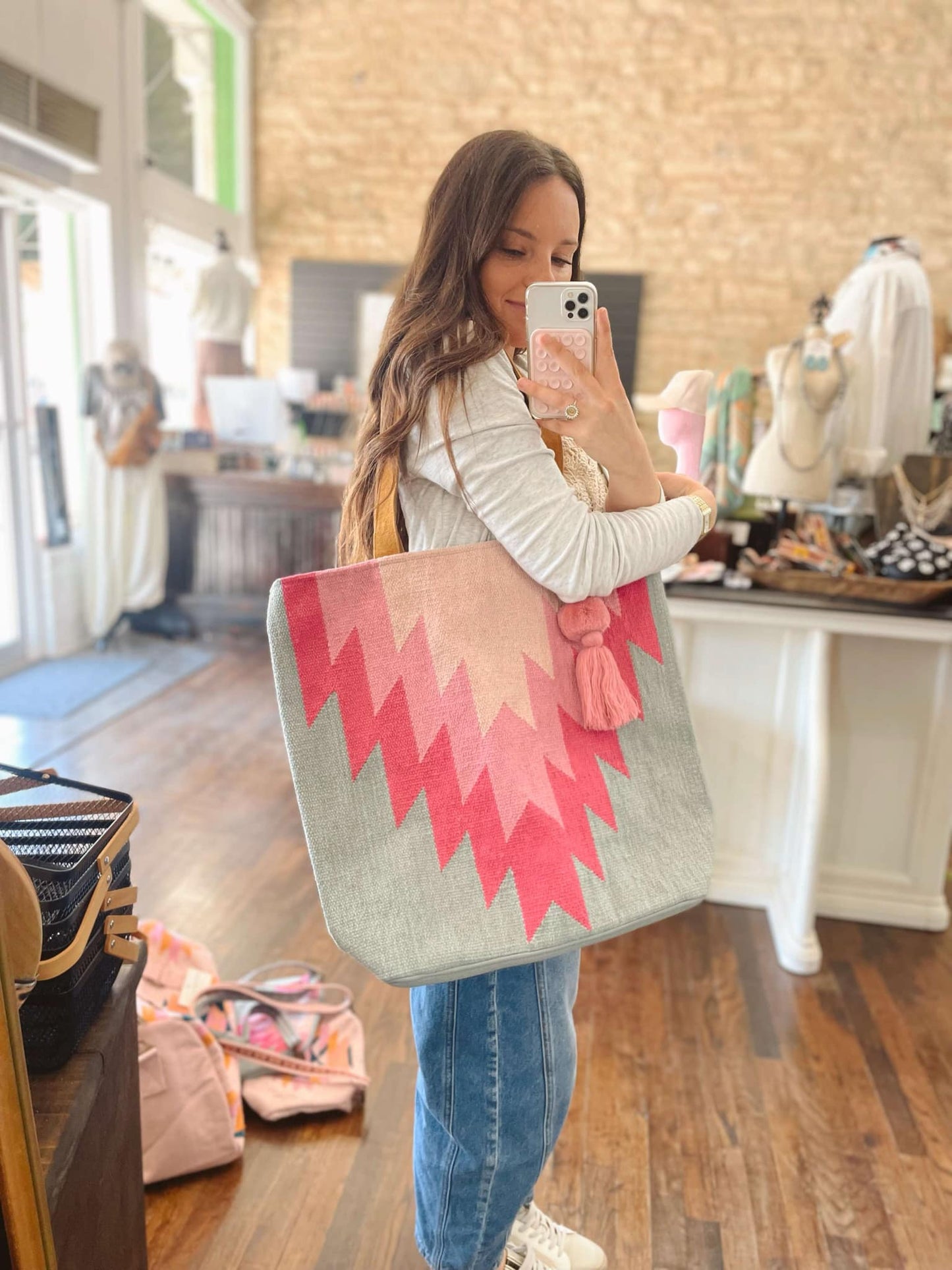Slate & Pink Aztec Tote