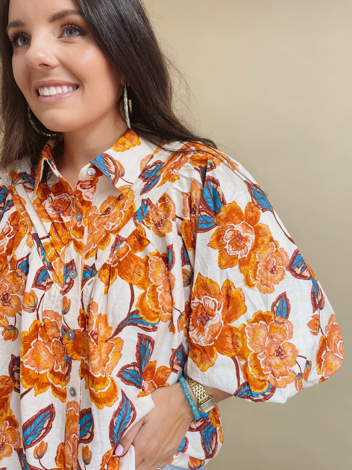Rustic Rust Floral Collared Top