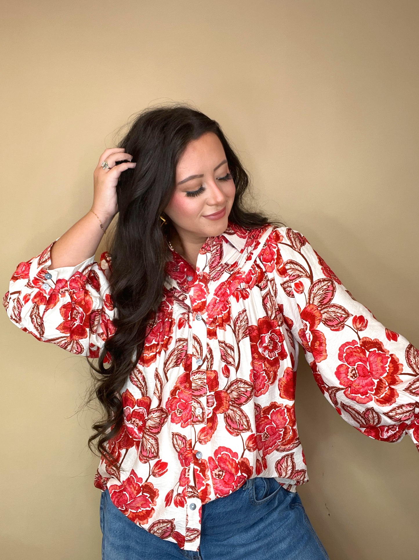 Rustic Rust Floral Collared Top