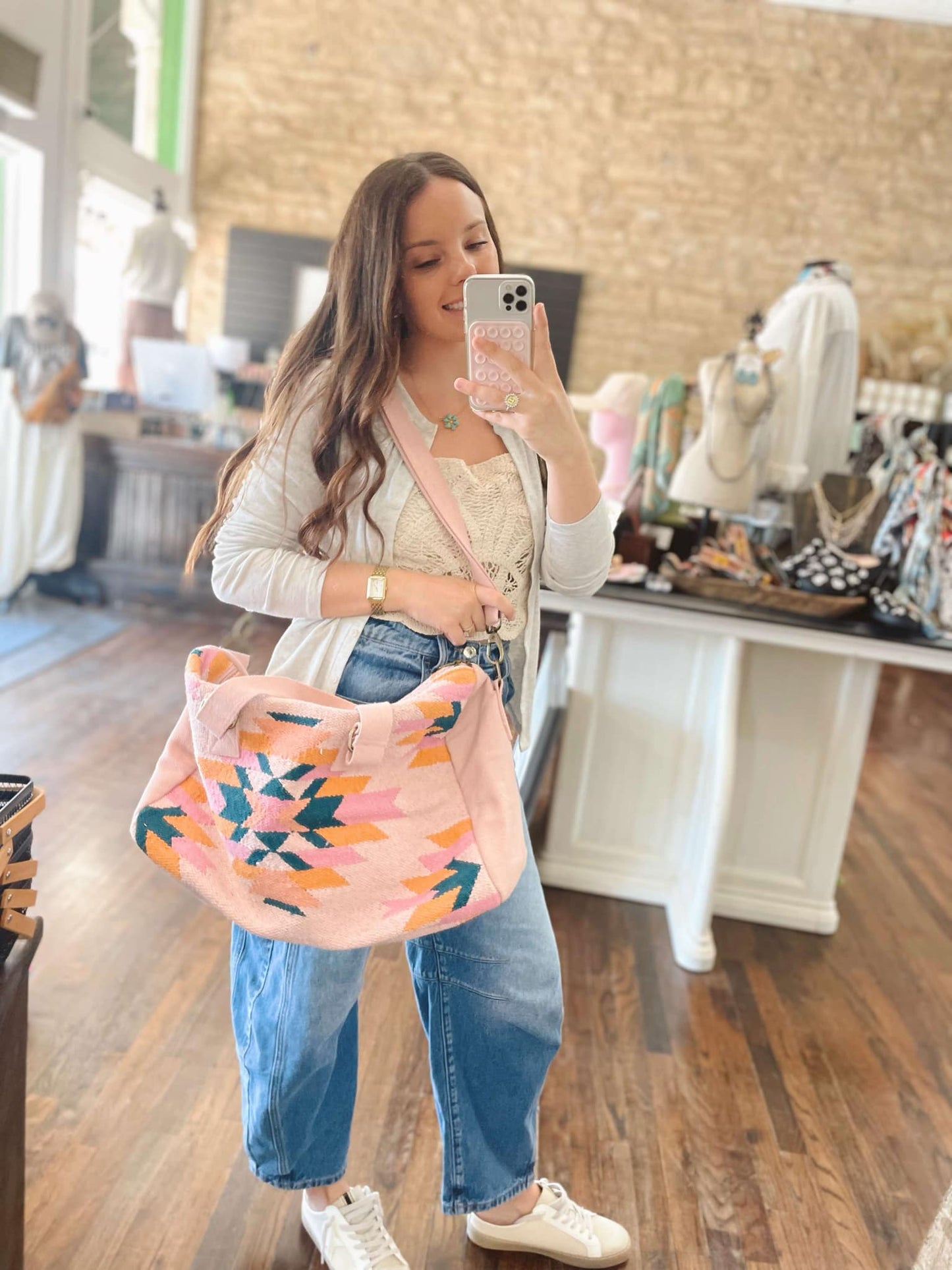 Pink, Teal & Orange Aztec Duffel