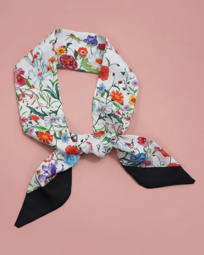 Soft Silky Floral Snow White Scarf