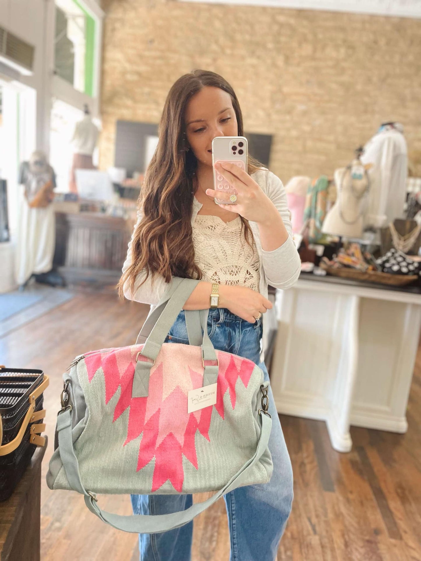 Slate & Pink Aztec Duffle Bag