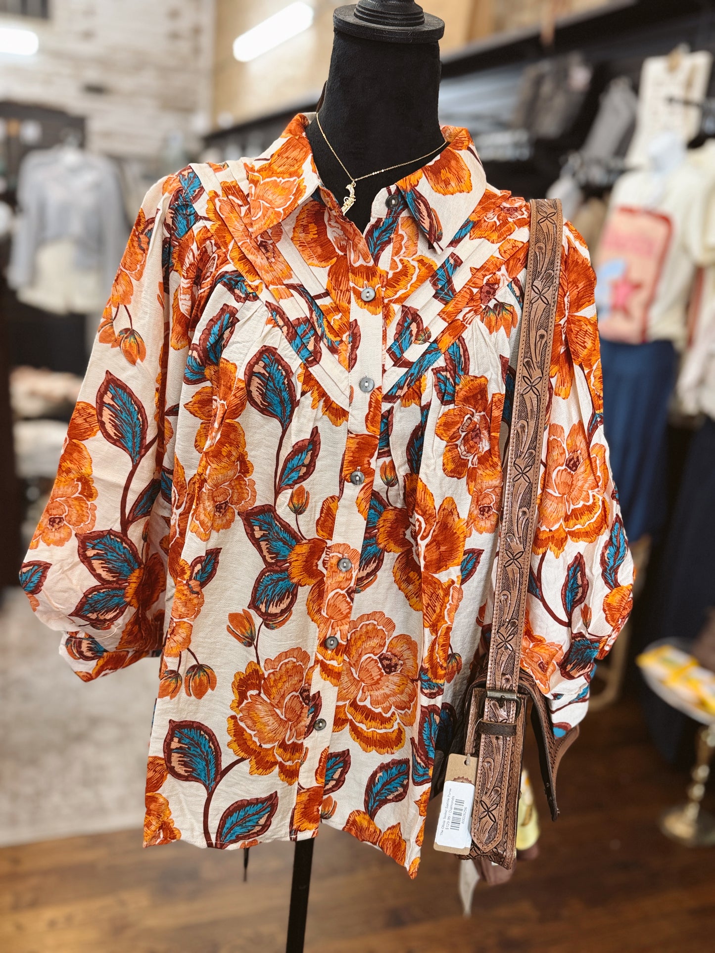 Rustic Rust Floral Collared Top