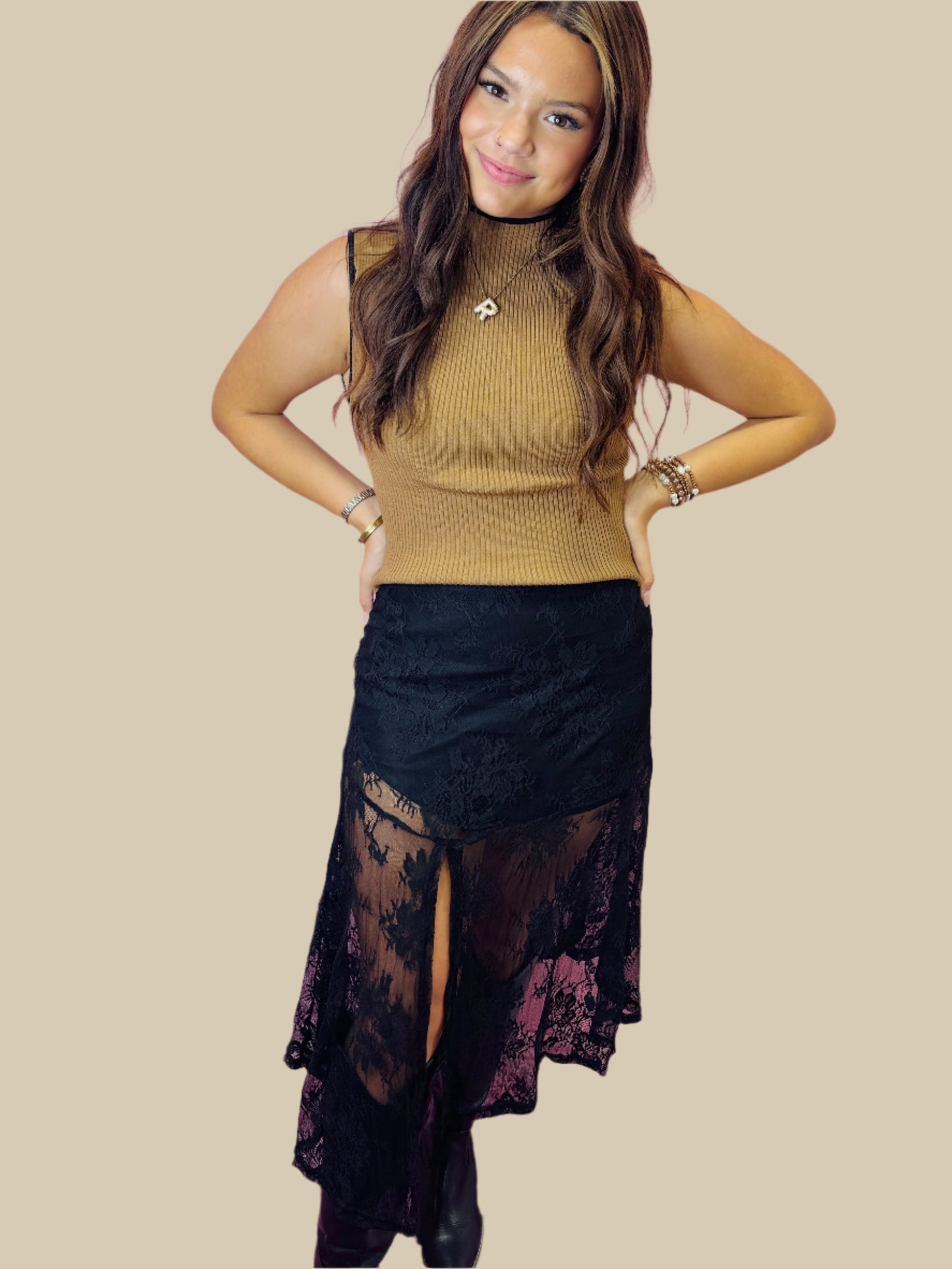 The Lumi Lace Side Slit Skirt