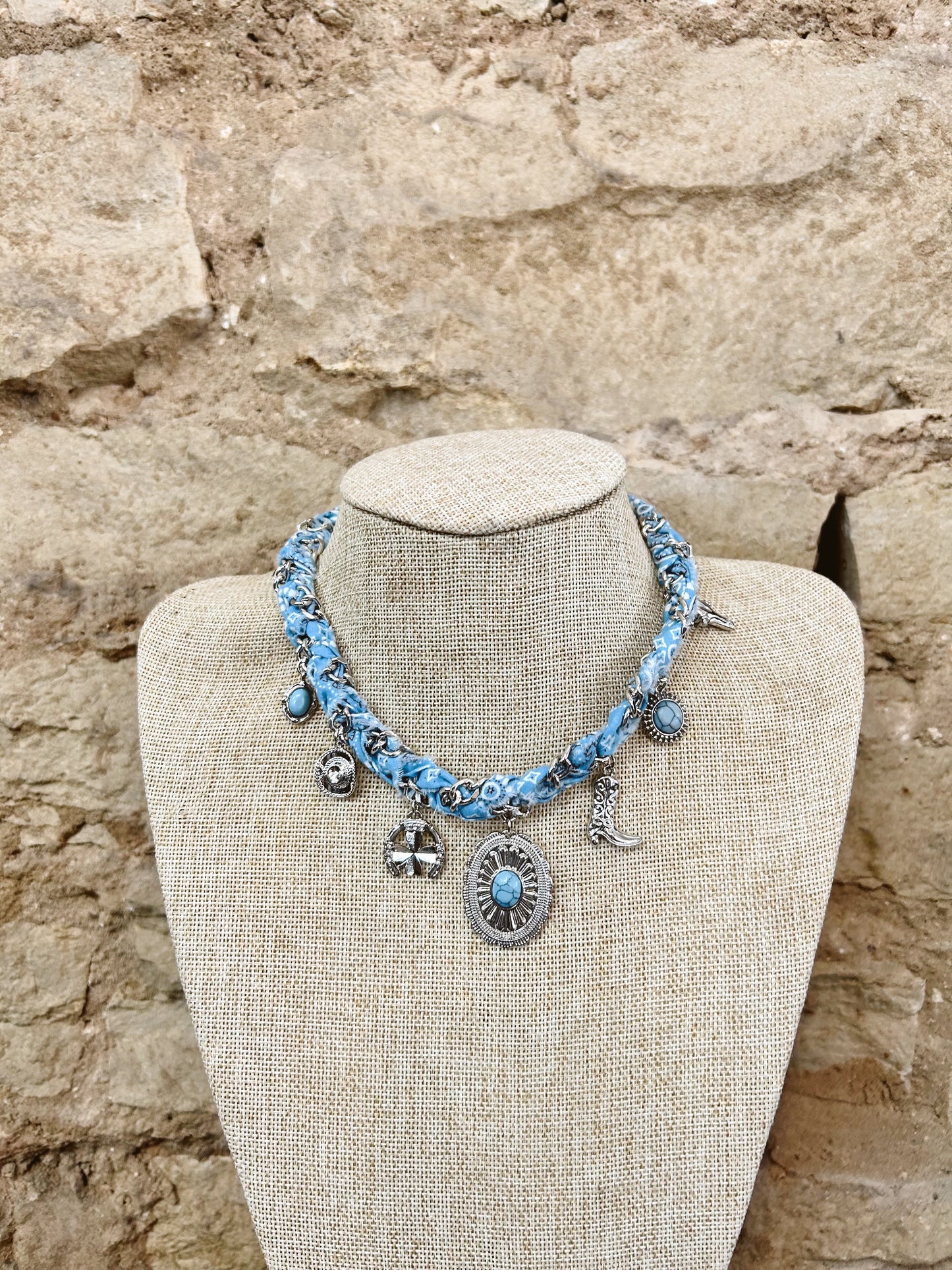 Blue Bandana Charm Necklace