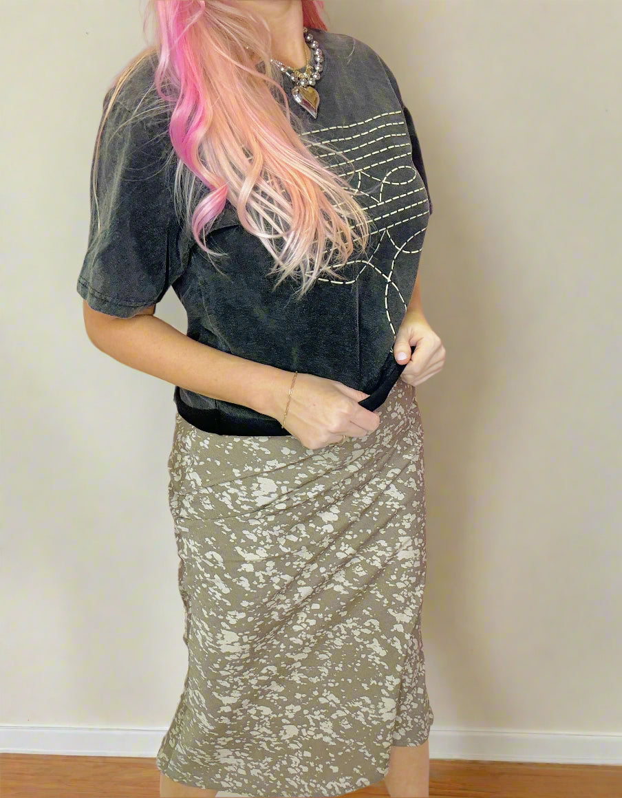 Mocha Print Satin Skirt