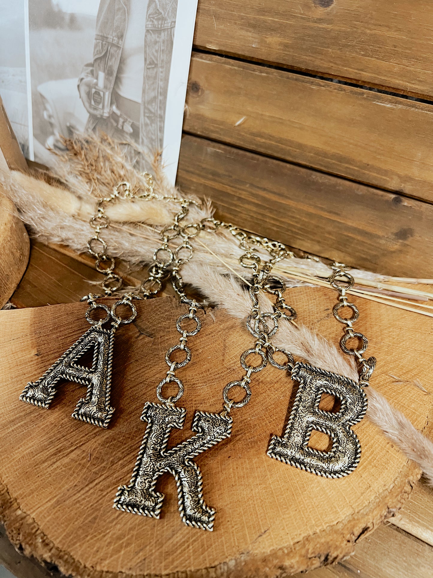 Western Antique Tooled Initial Necklace