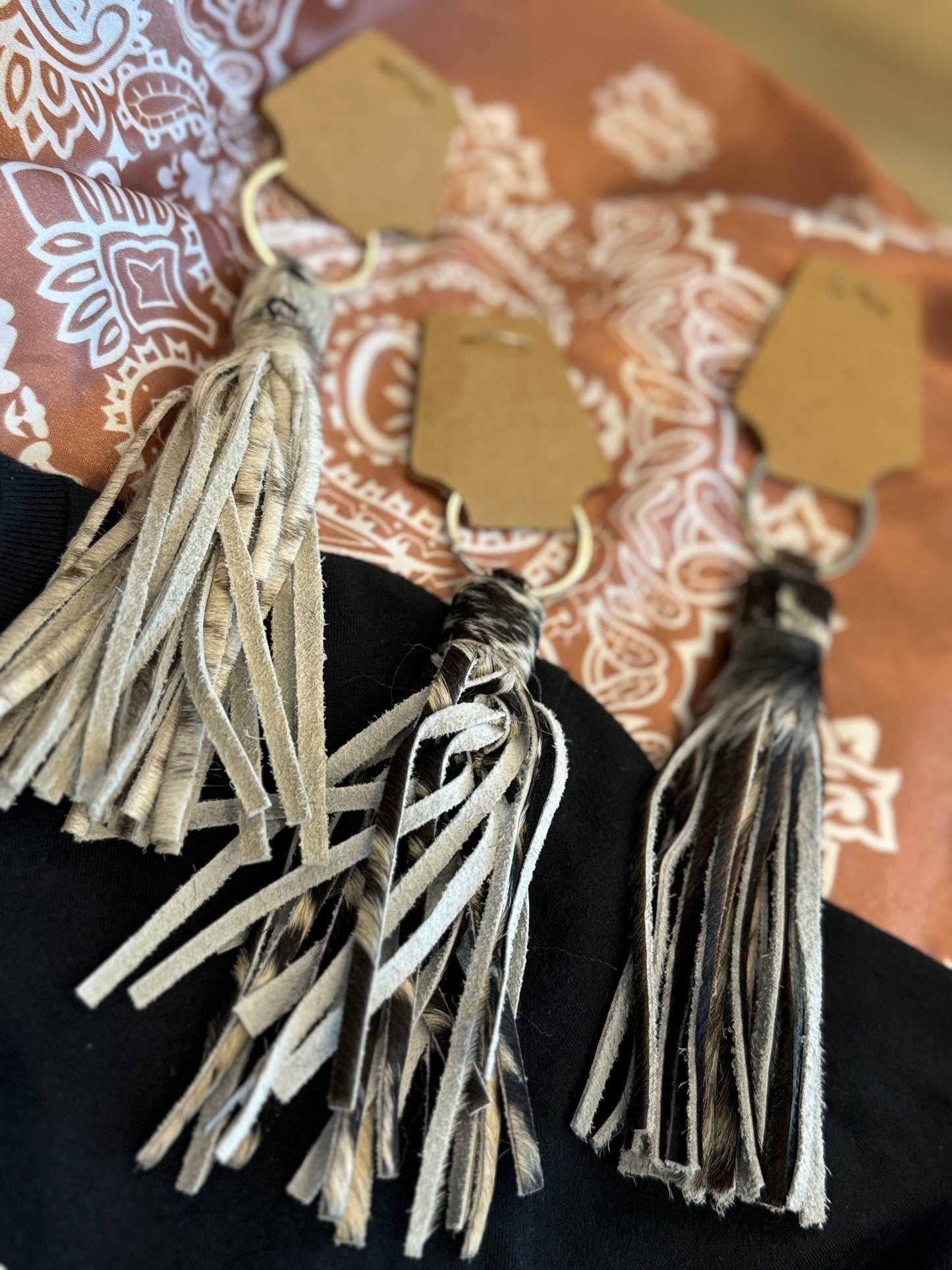 Cow Print Key Chain Tassel