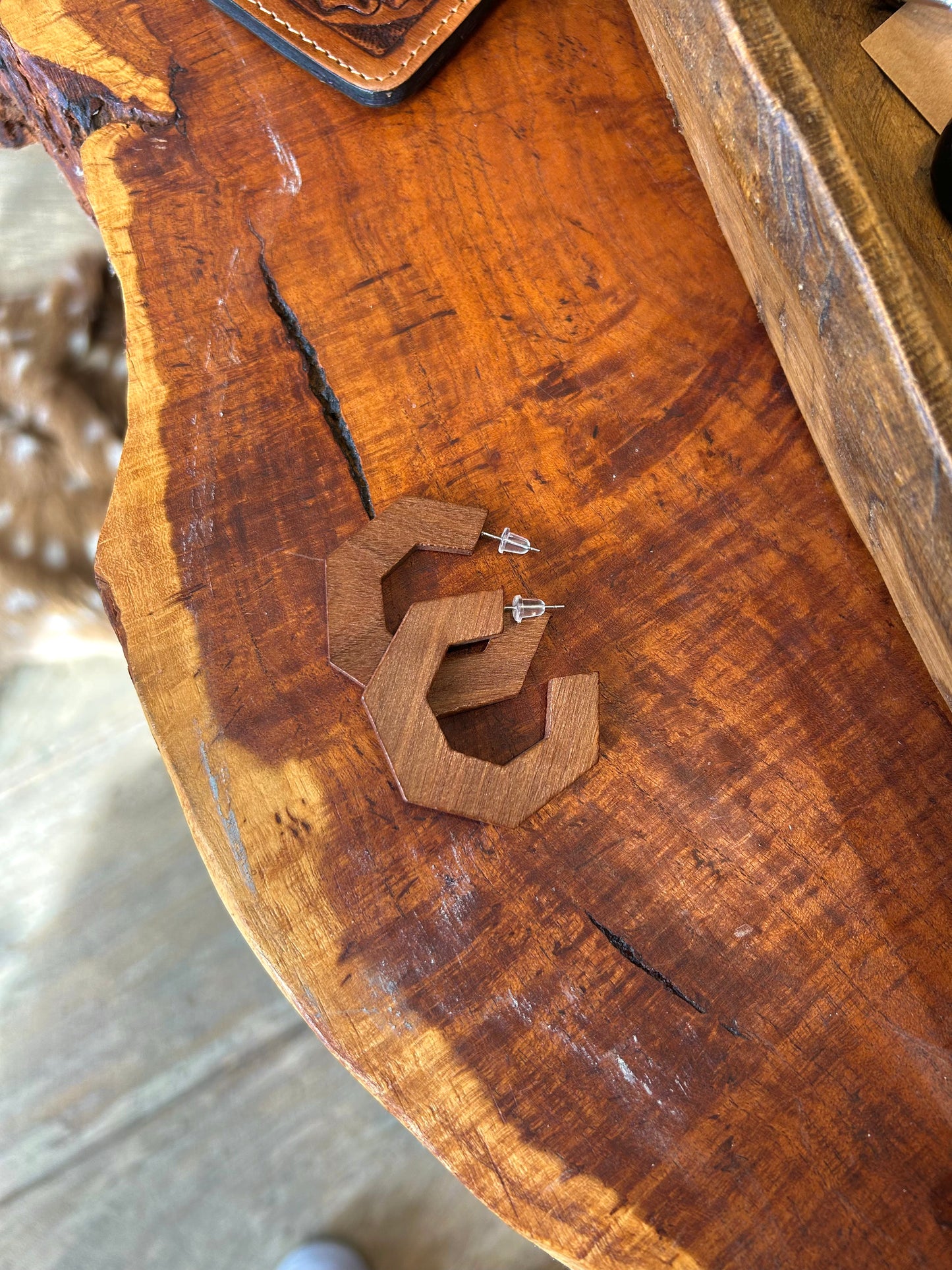 Cognac Wooden Hoop Earring