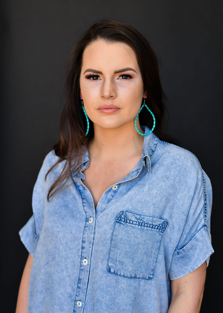 The Rainy Turquoise Beaded Hoop Earrings