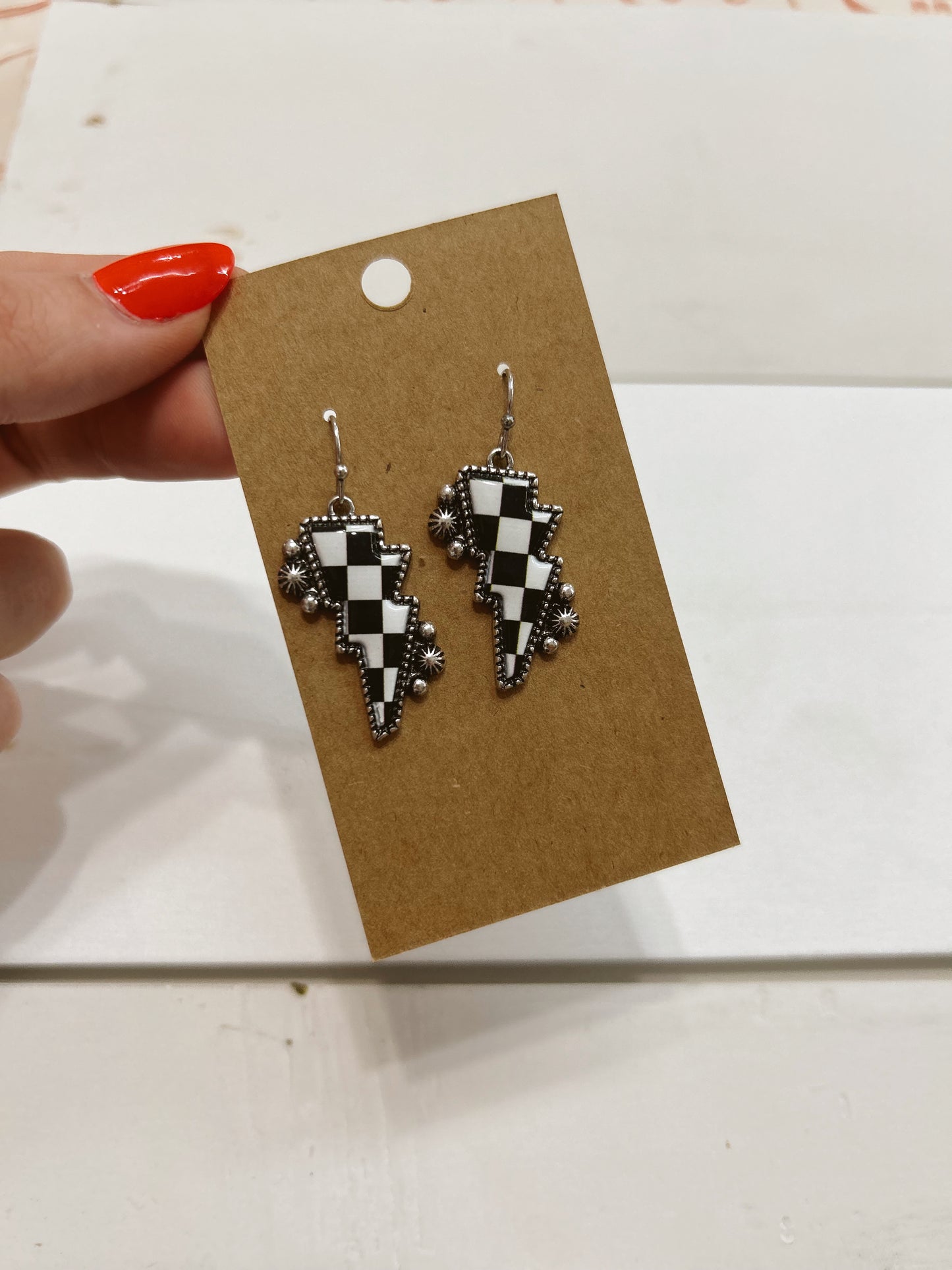 Checkered Lightning Bolt Earrings