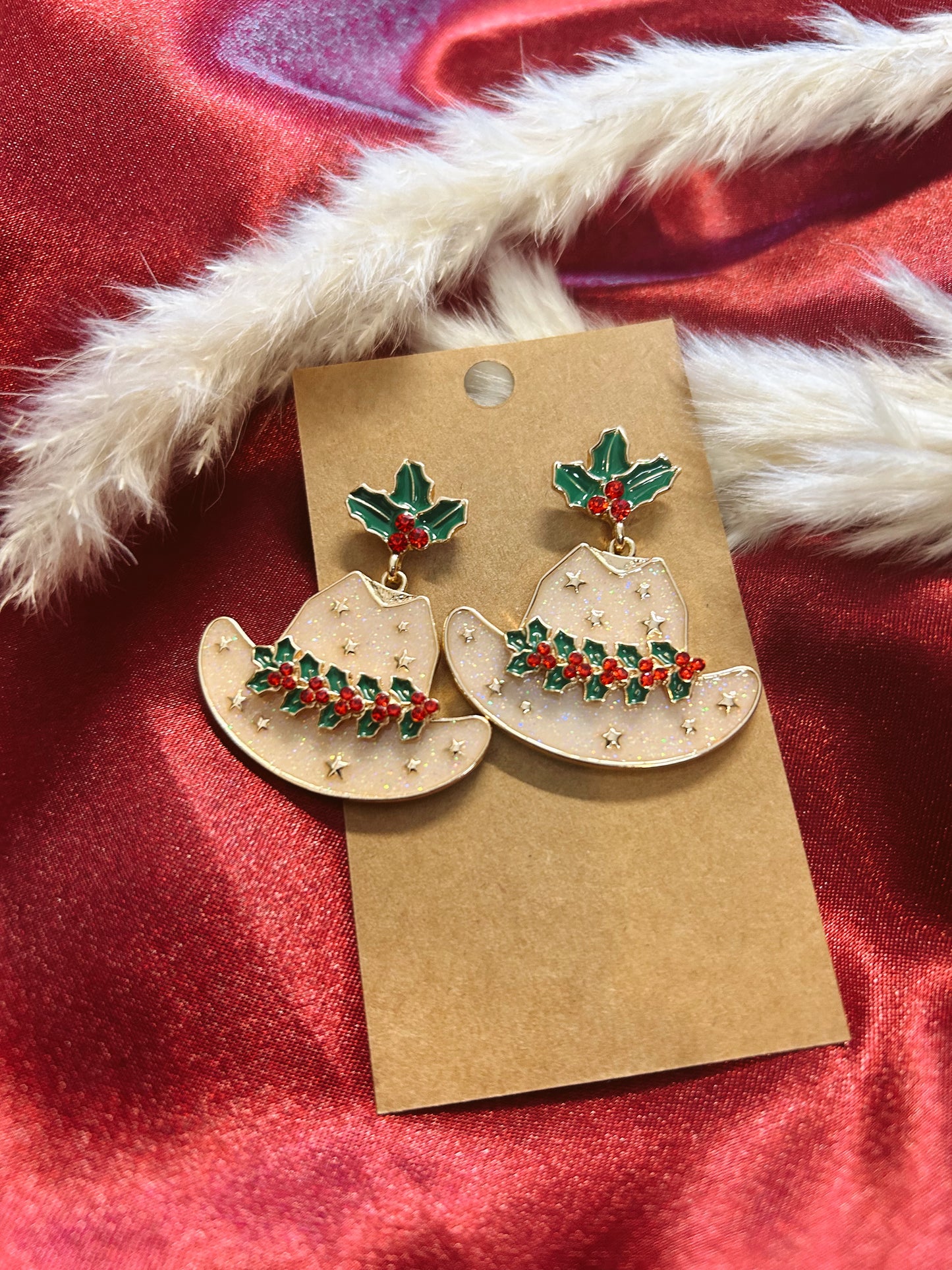 Mistletoe Cowgirl Hat Earrings