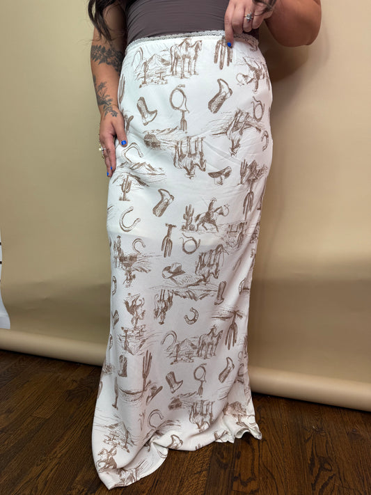 Western Romance Midi Skirt