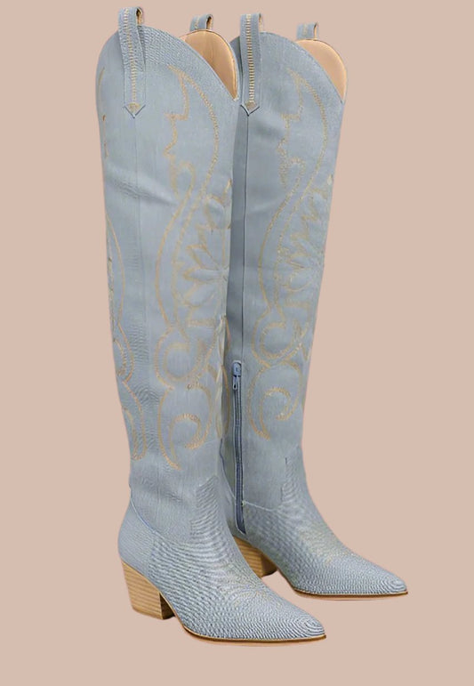 The Veronica Denim Knee High Boots