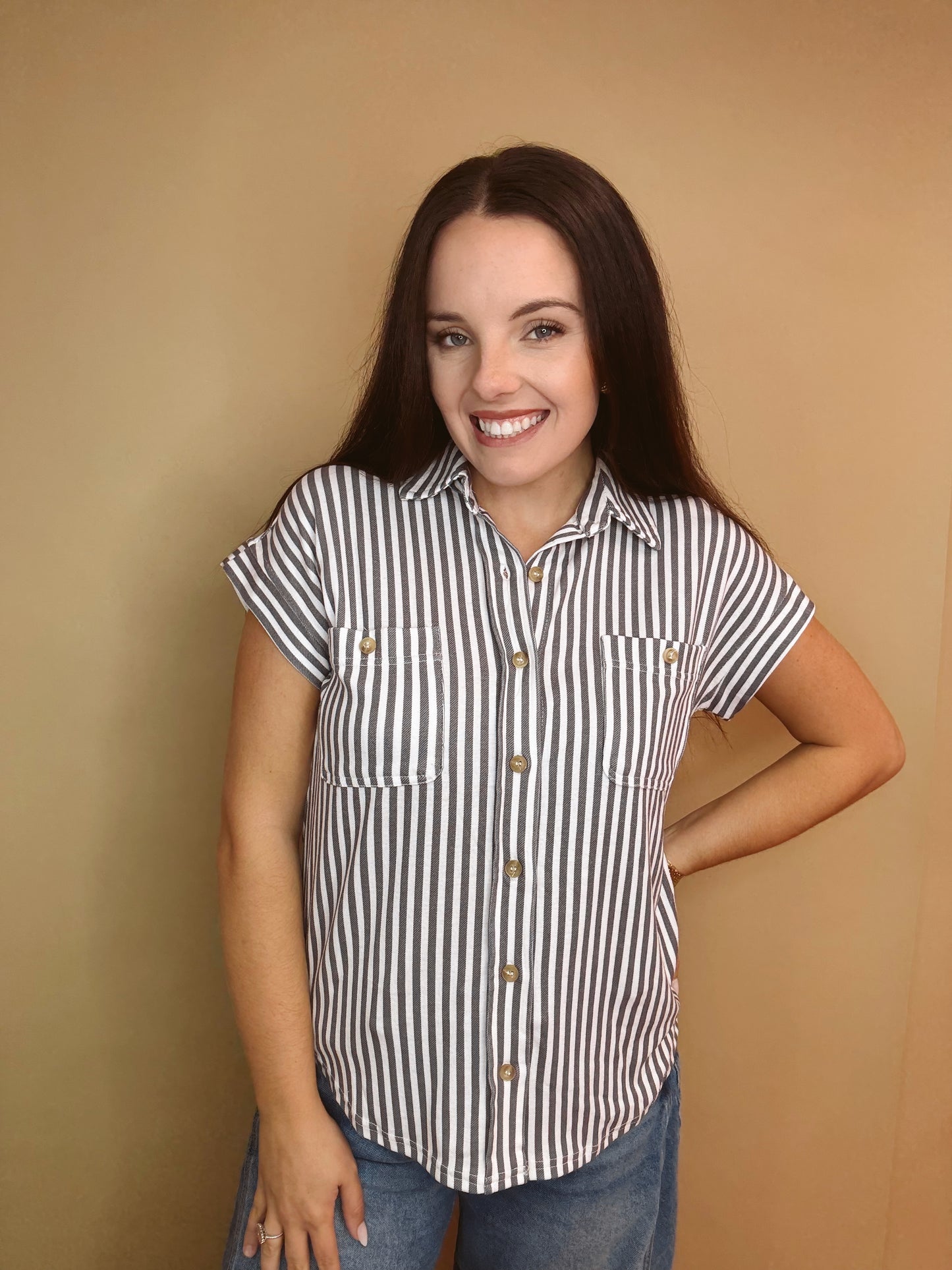 The Harper Stripe Button Down Top