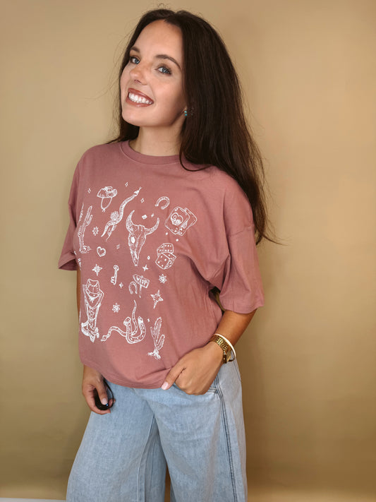 Wild Western Mauve Crop Tee
