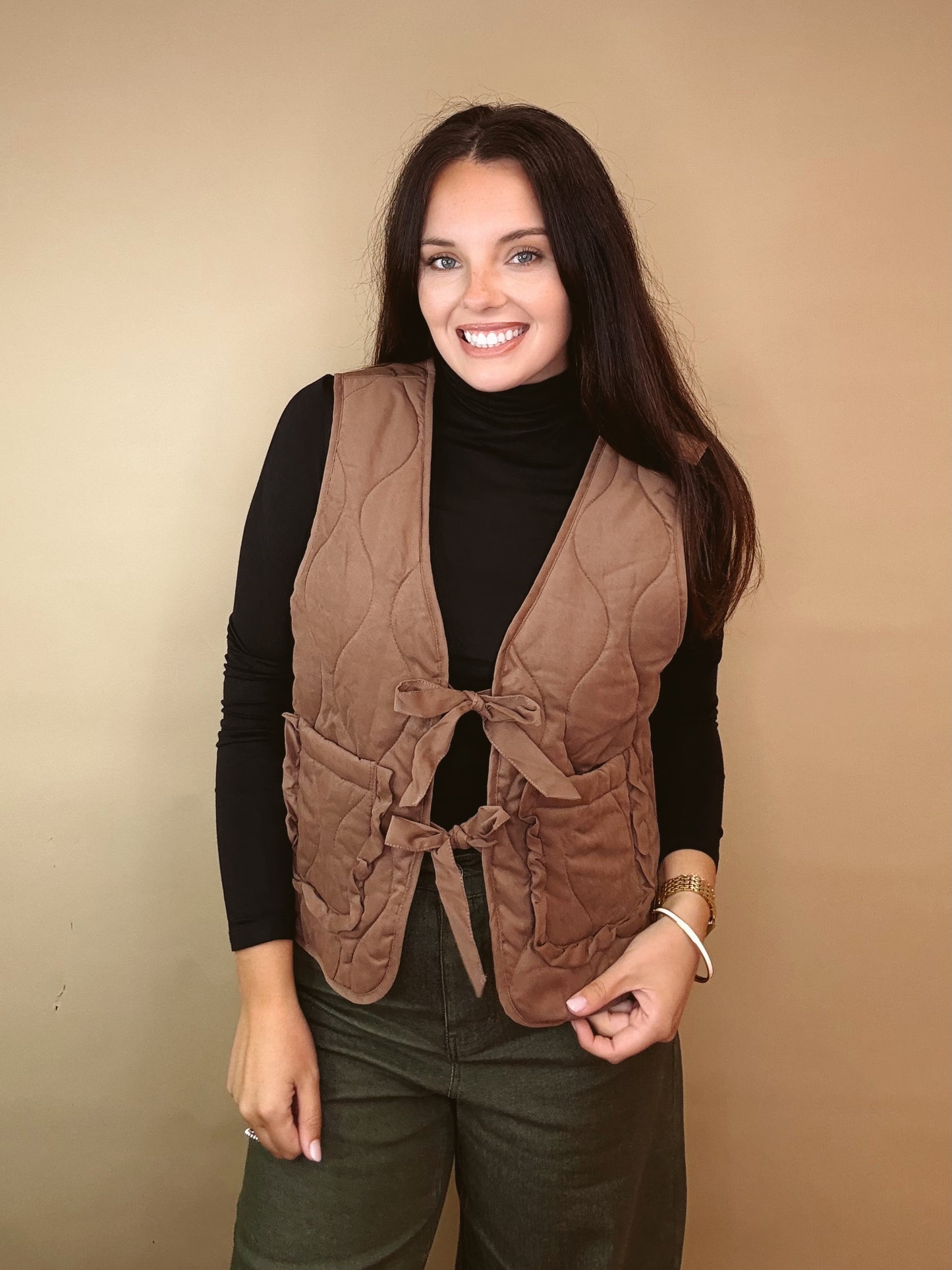 Quilted Charm Tie-Front Vest