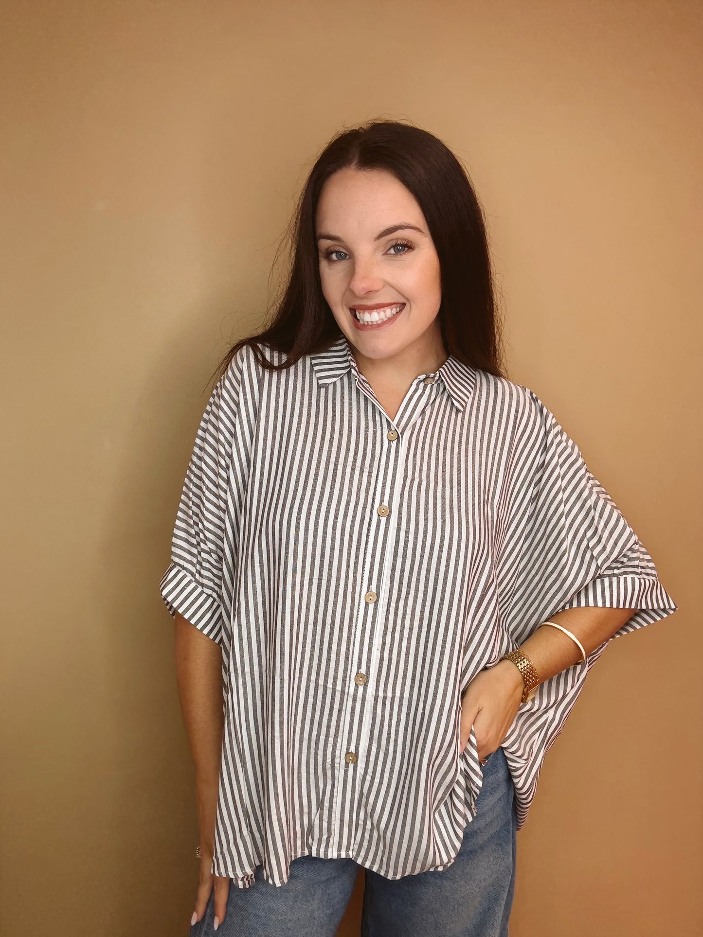 The Harper Stripe Button Down Top