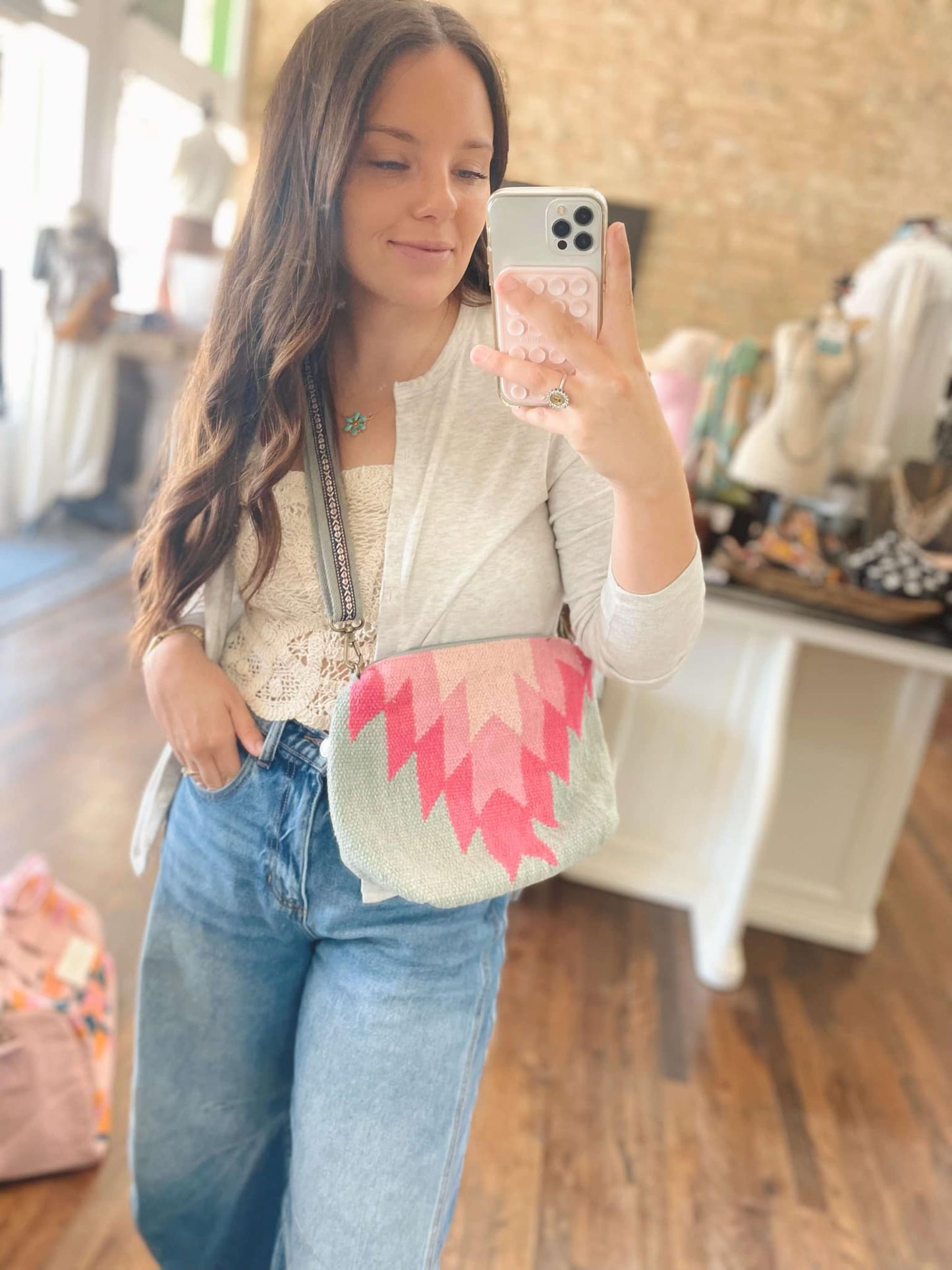 Slate & Pink Aztec Crossbody