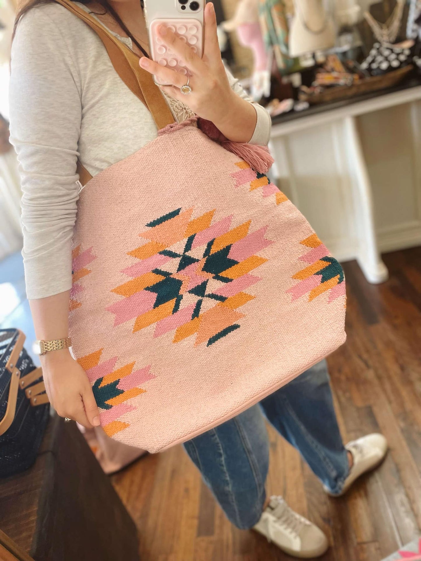 Pink, Teal & Orange Aztec Tote