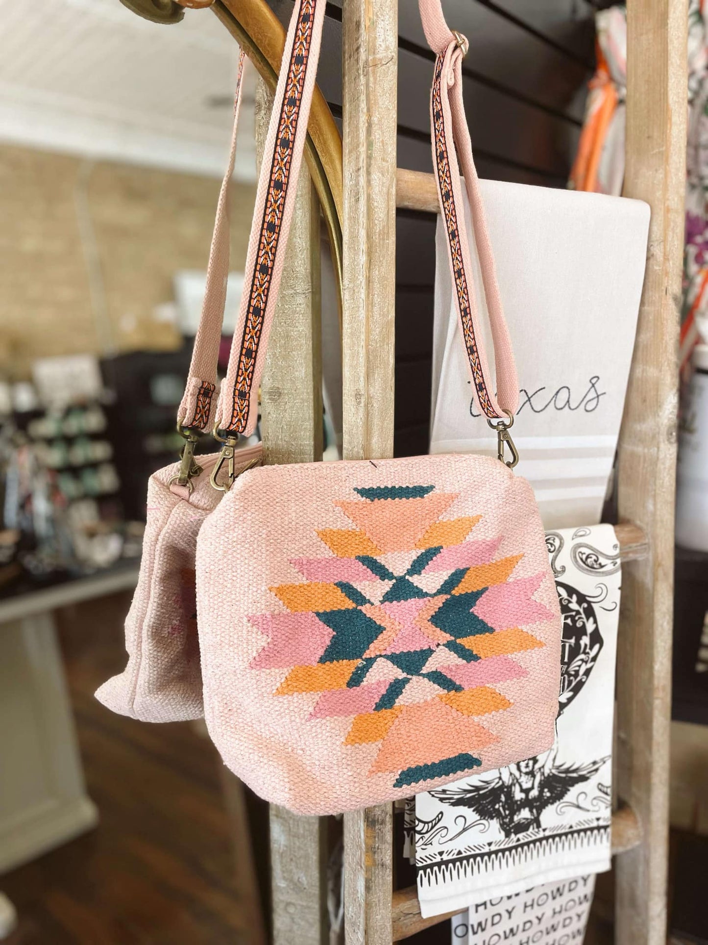 Pink, Teal & Orange Aztec Crossbody