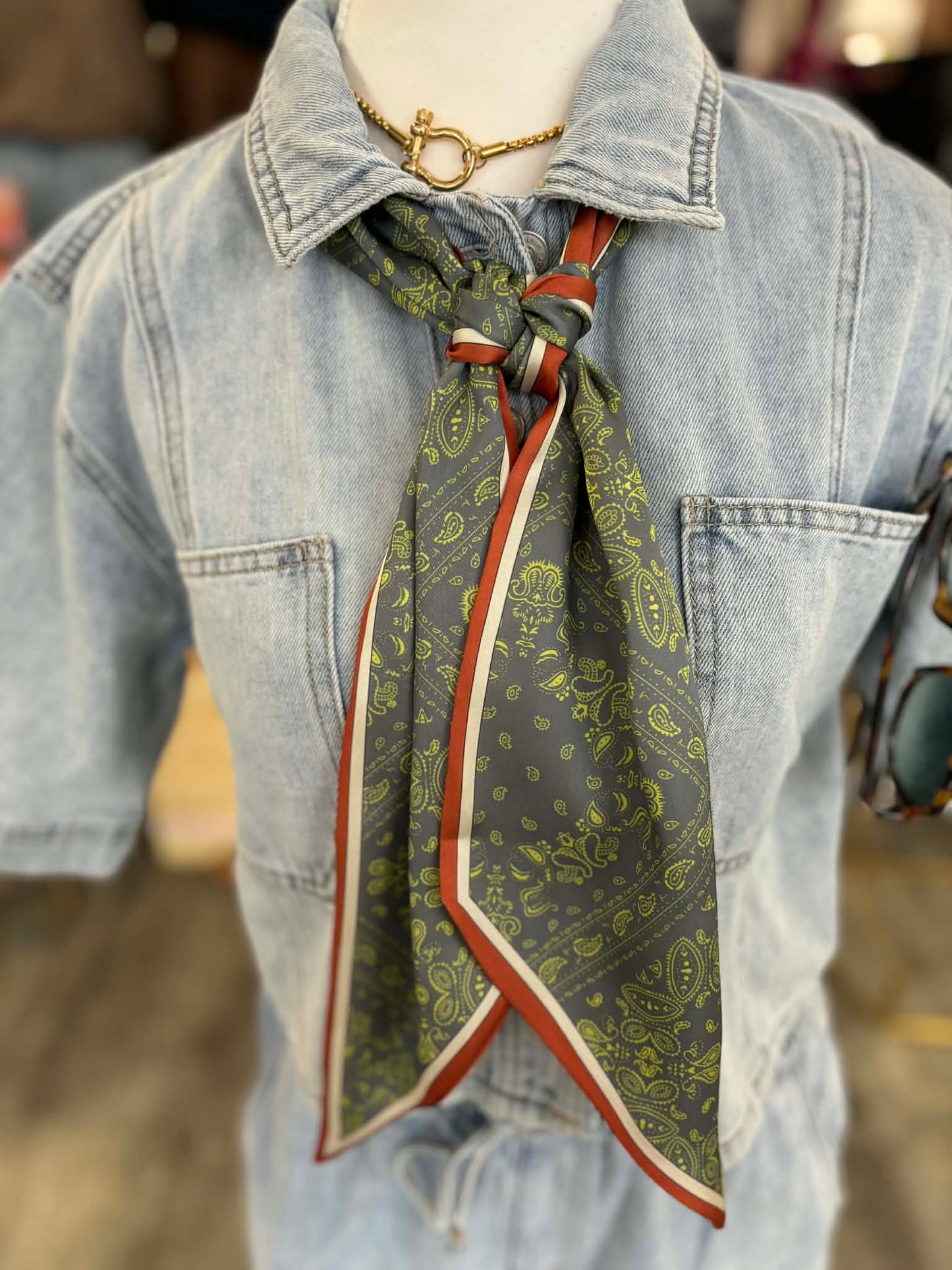 Western Paisley Bandana Print Twilly Scarf