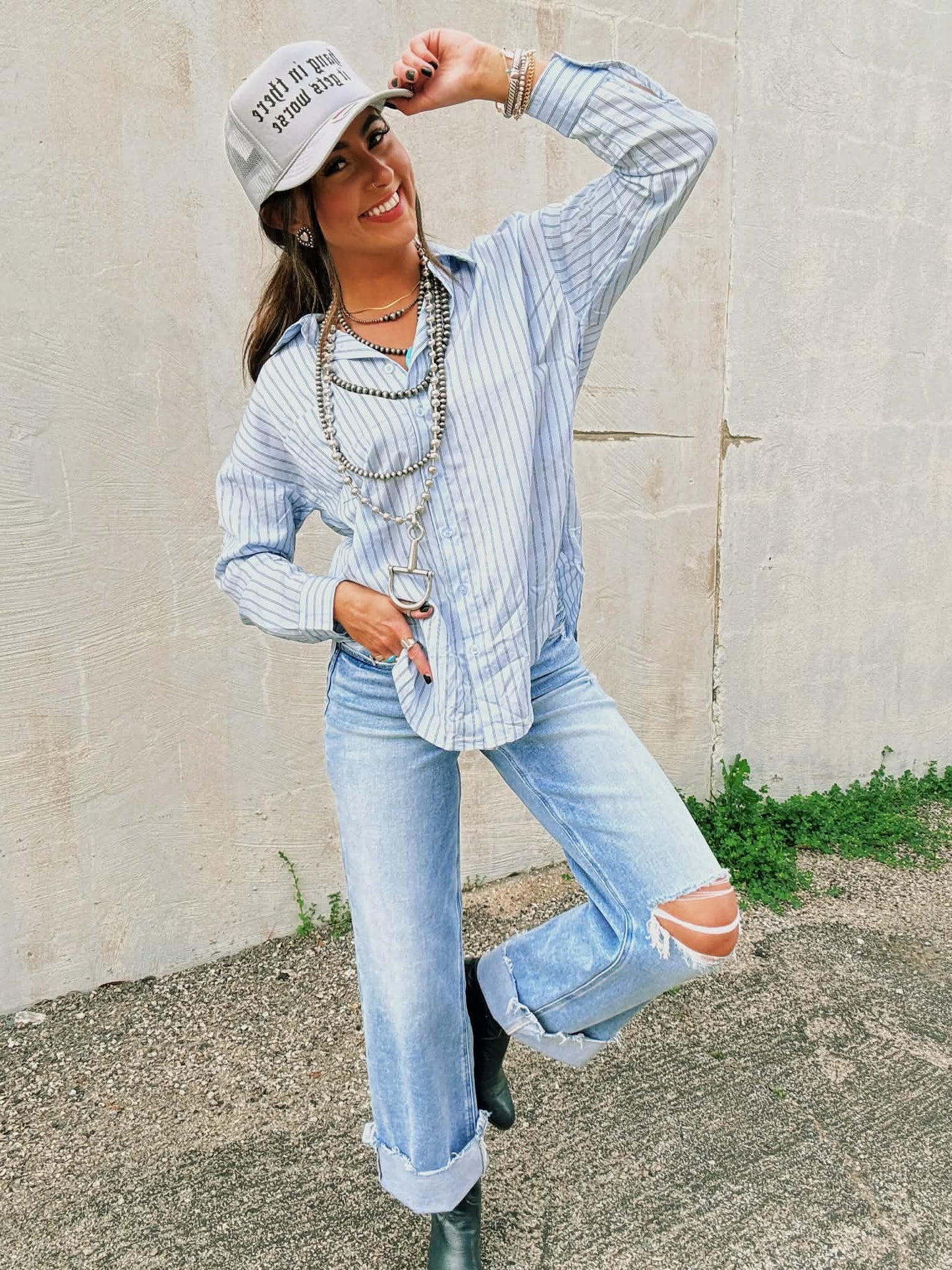 The Coastal Cool Stripe Button Down Top