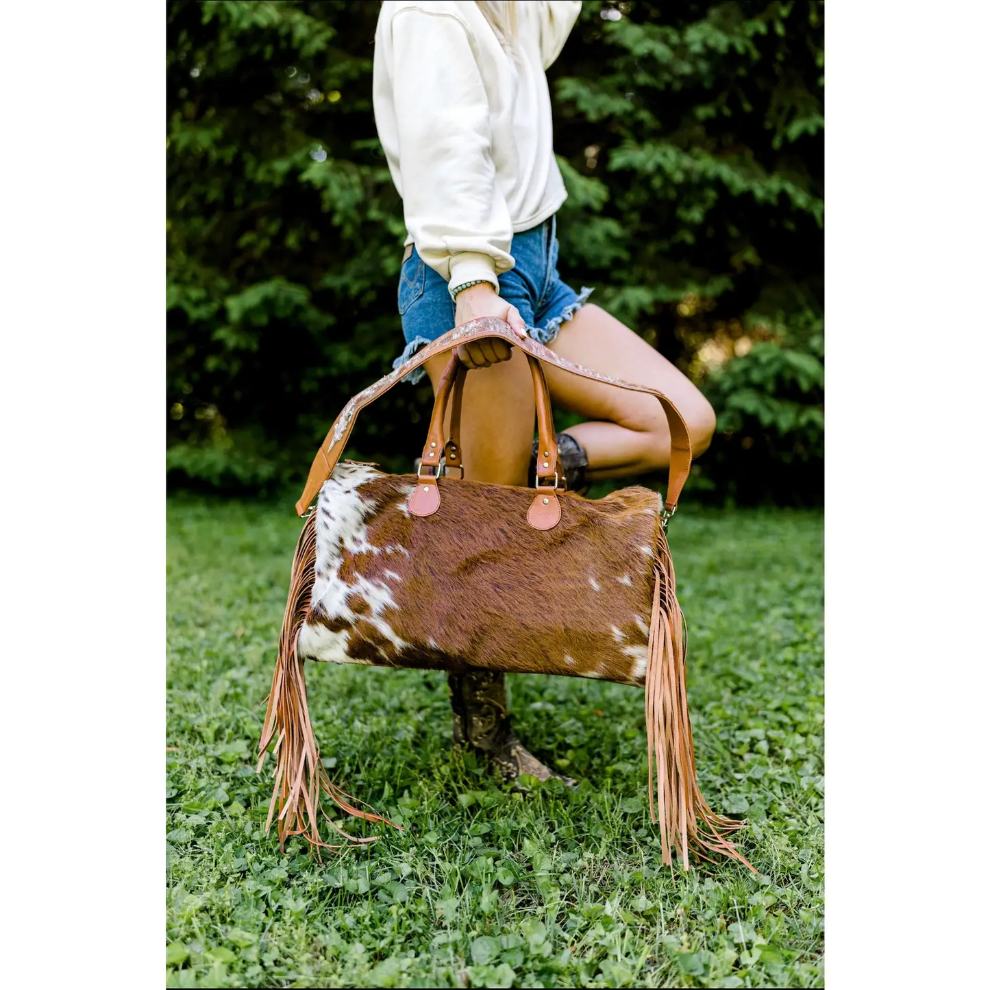Fringe Cowhide Duffle Bag