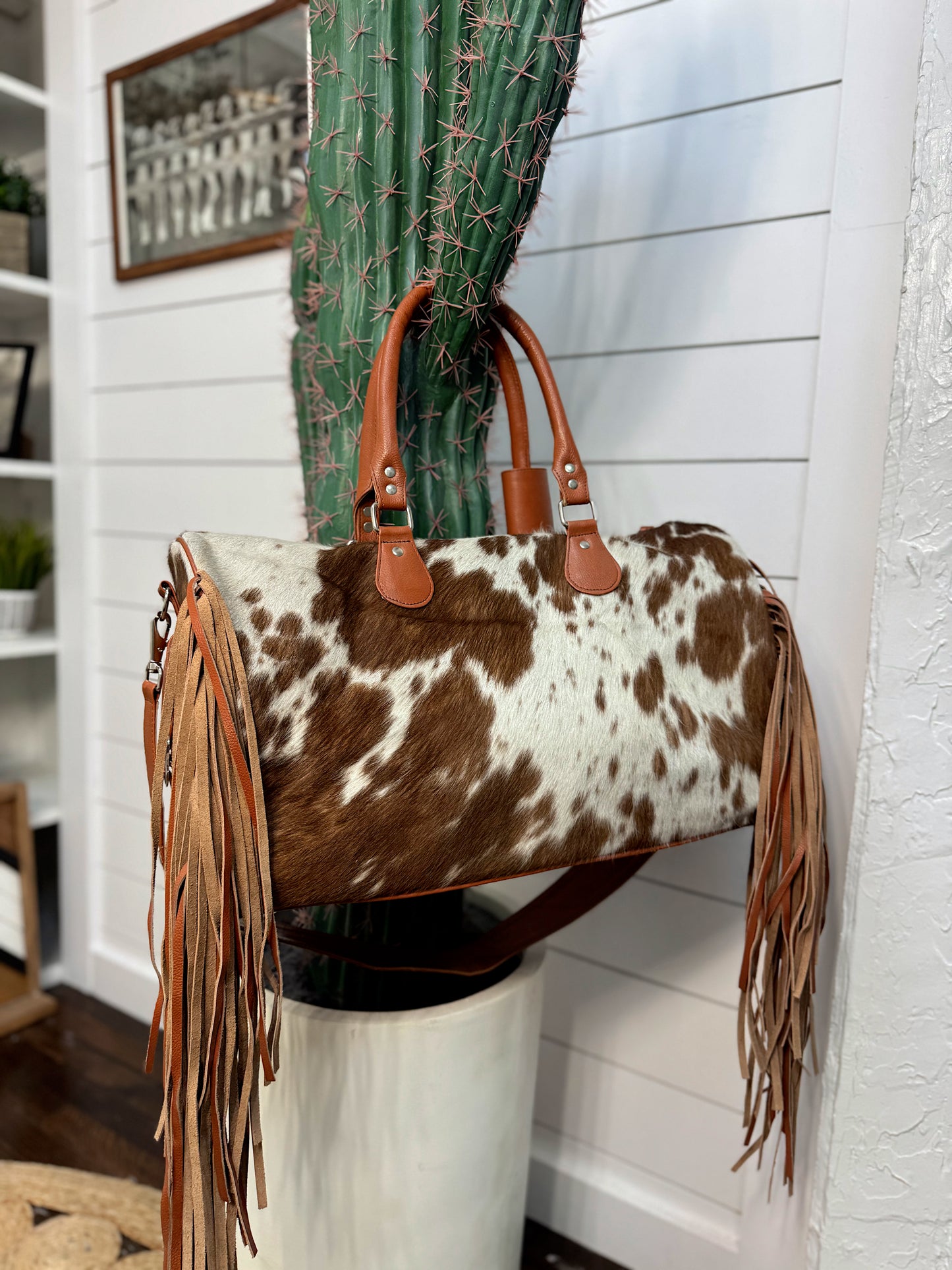 Fringe Cowhide Duffle Bag