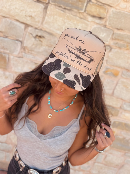 Go Fishin' In The Dark Trucker Hat