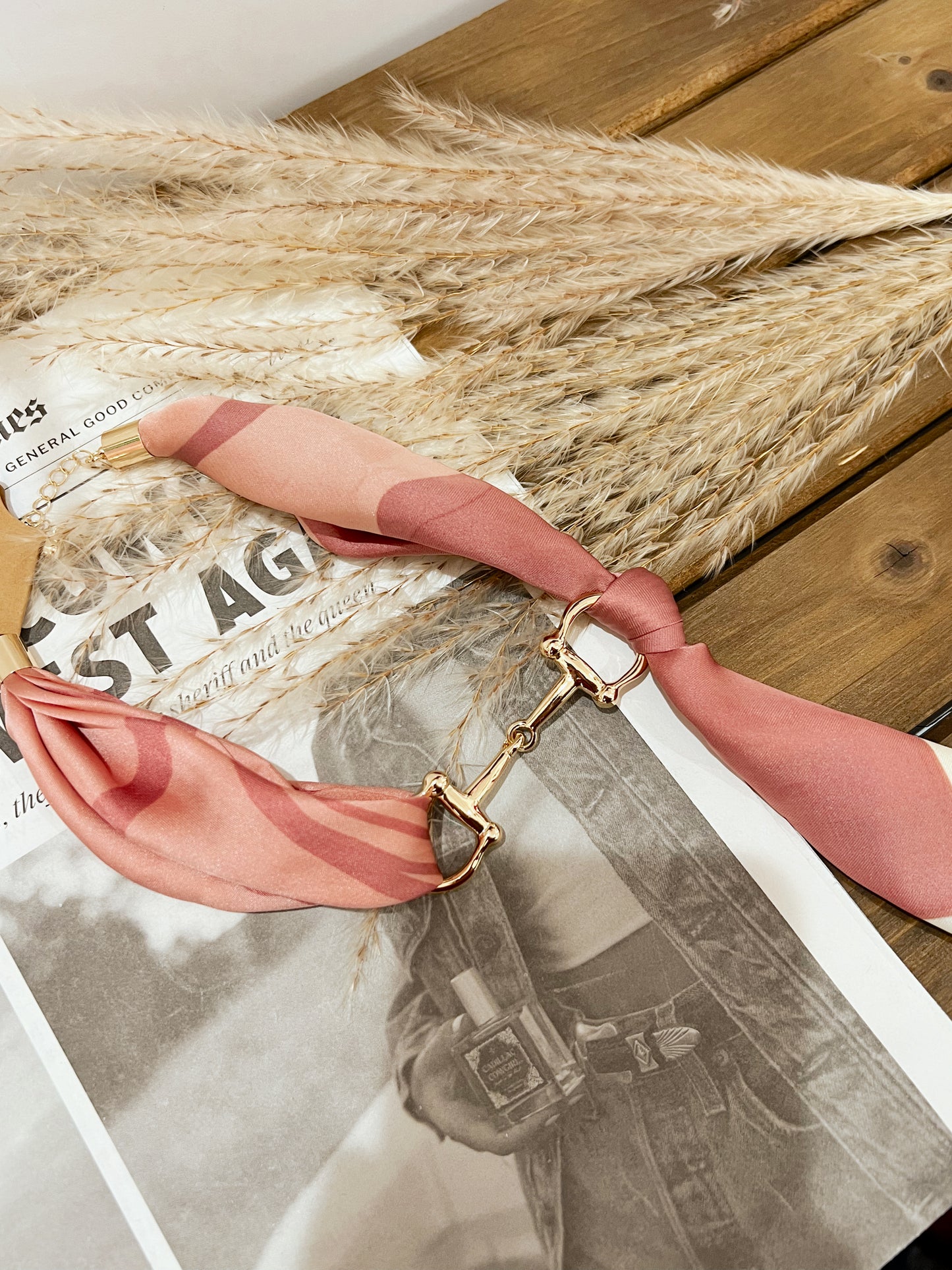 Dusty Rose Horse Bit Scarf Necklace