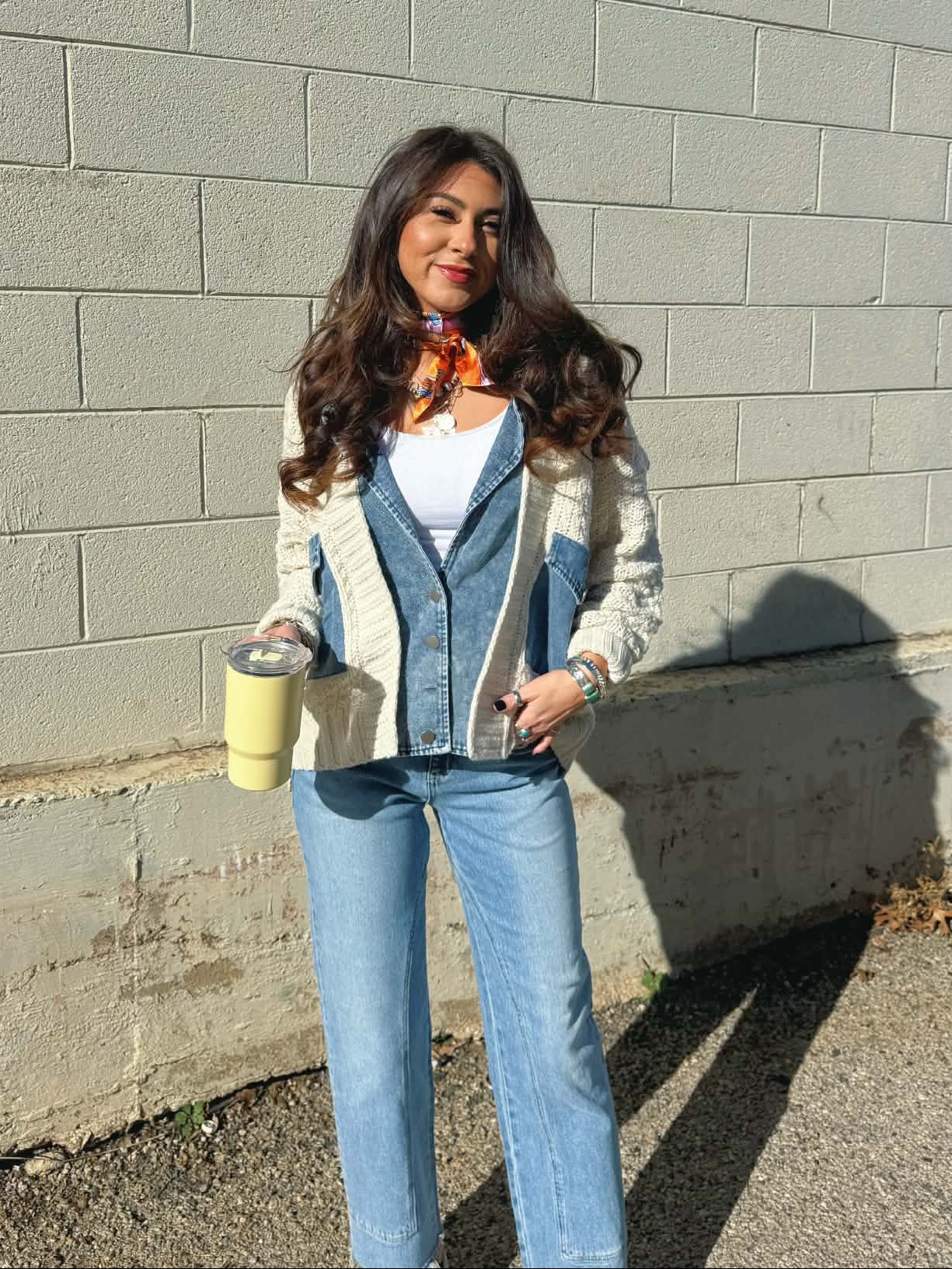 The Cable Knit Denim Trim Jacket