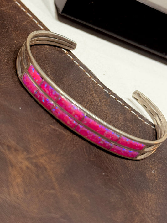 Authentic Pink Opal Bar Cuff Bracelet