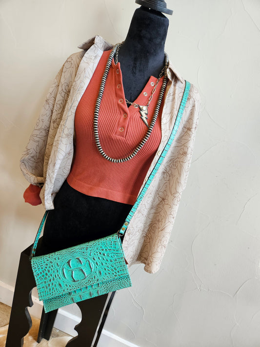 The Teal Croc Crossbody