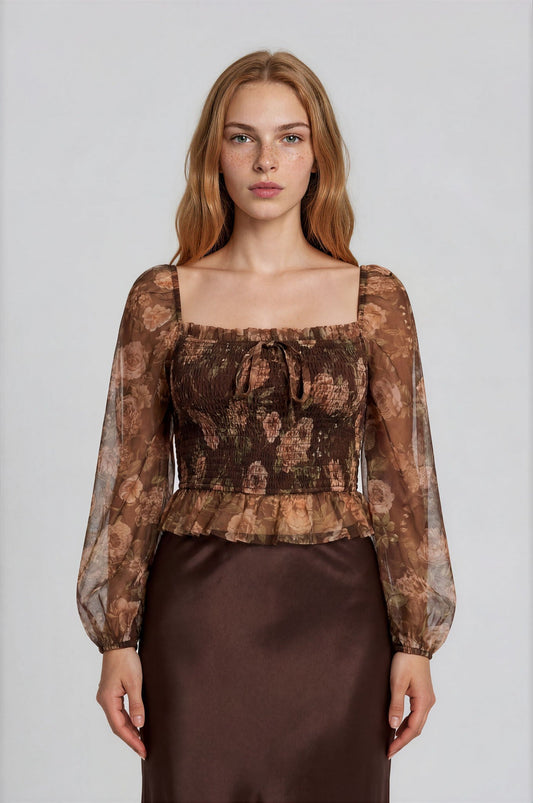 Garden Party Whimsy Smocked Chiffon Top