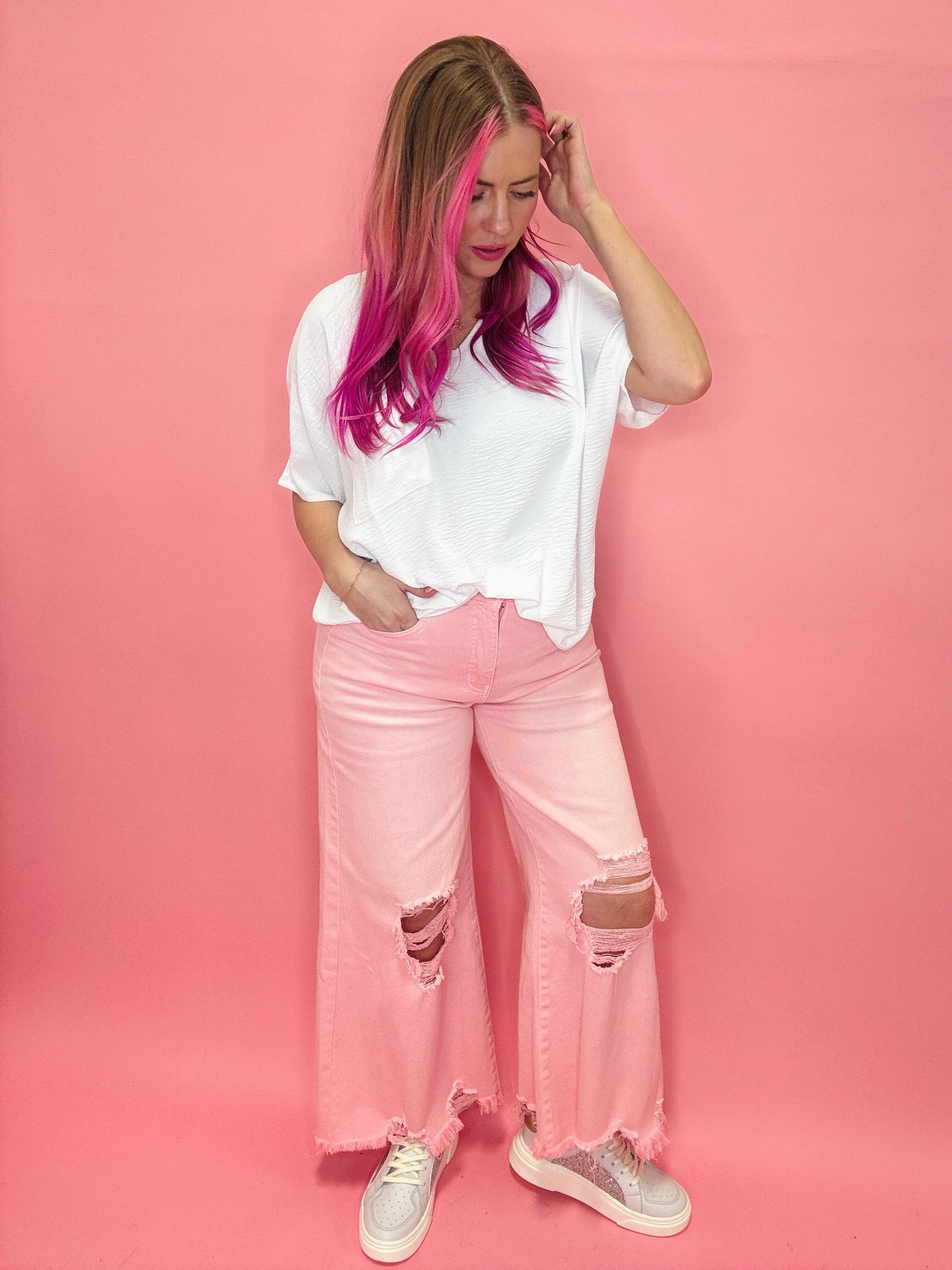 Polly Pink Distressed Jeans